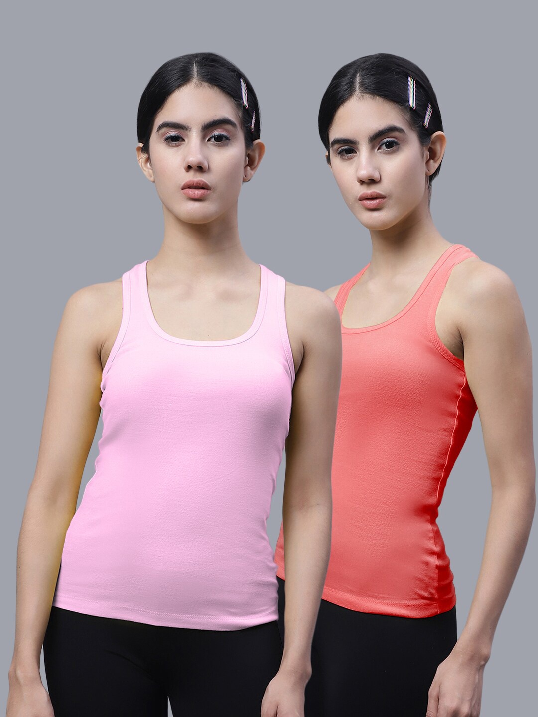 

FBAR Pack Of 2 Scoop Neck Bio-Wash Pure Cotton Tank Top, Pink