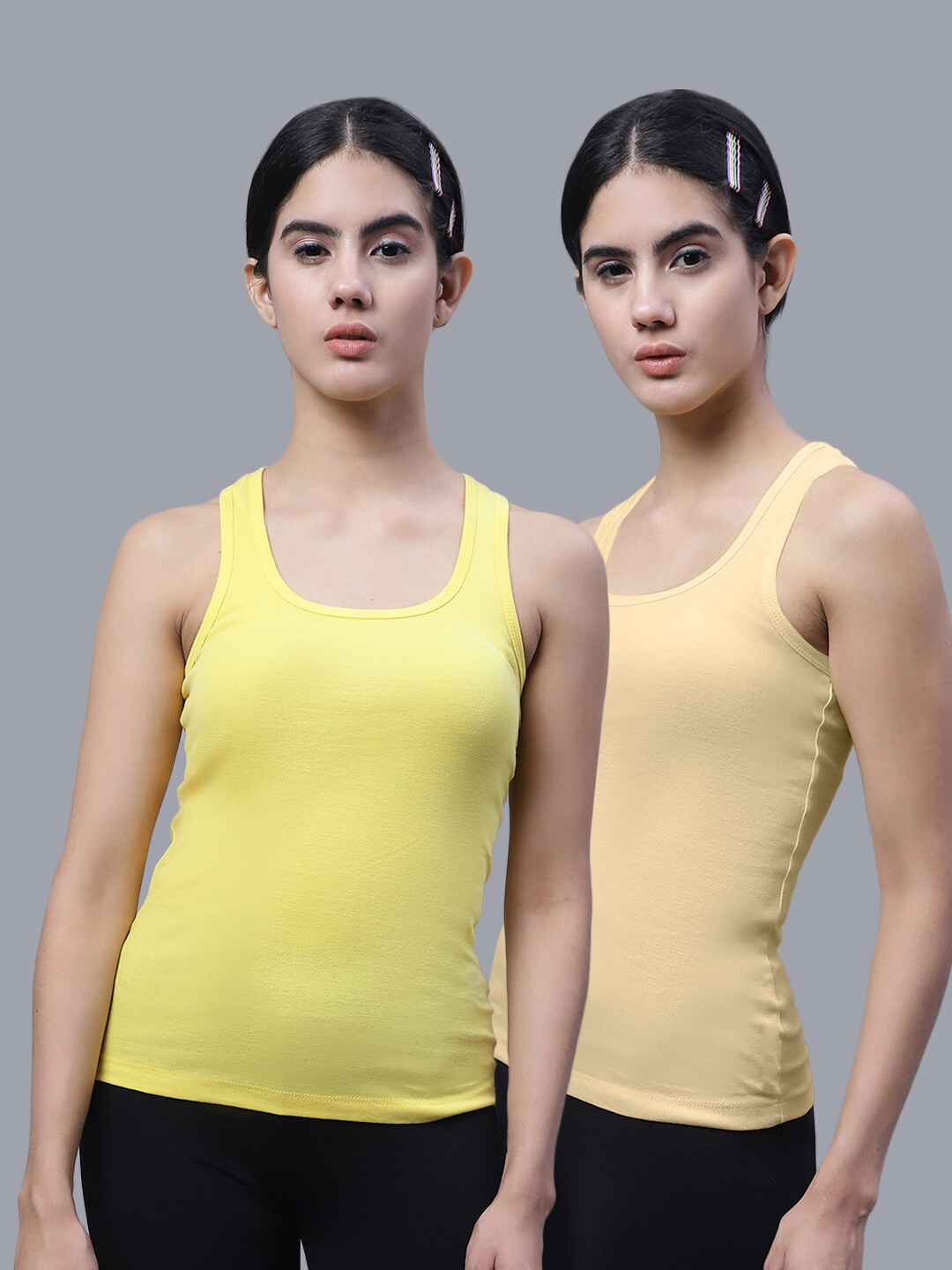 

FBAR Pack Of 2 Racerback Bio Wash Pure Cotton Regular Tank Top, Yellow