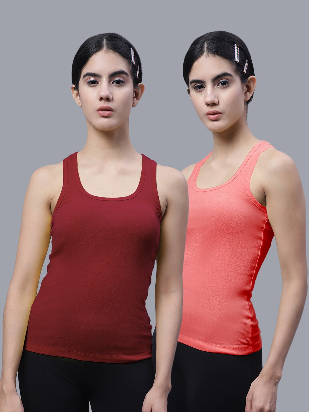 

FBAR Pack Of 2 Scoop Neck Bio Wash Cotton Tank Top, Maroon