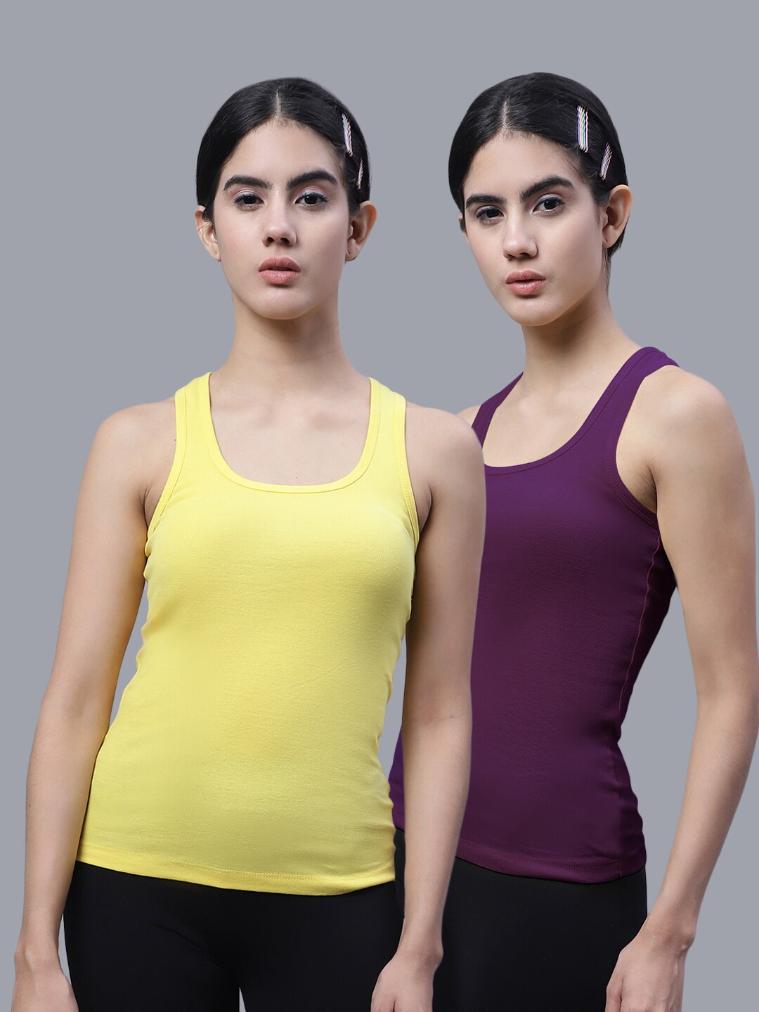 

FBAR Pack Of 2 Scoop Neck Cotton Tank Top, Yellow