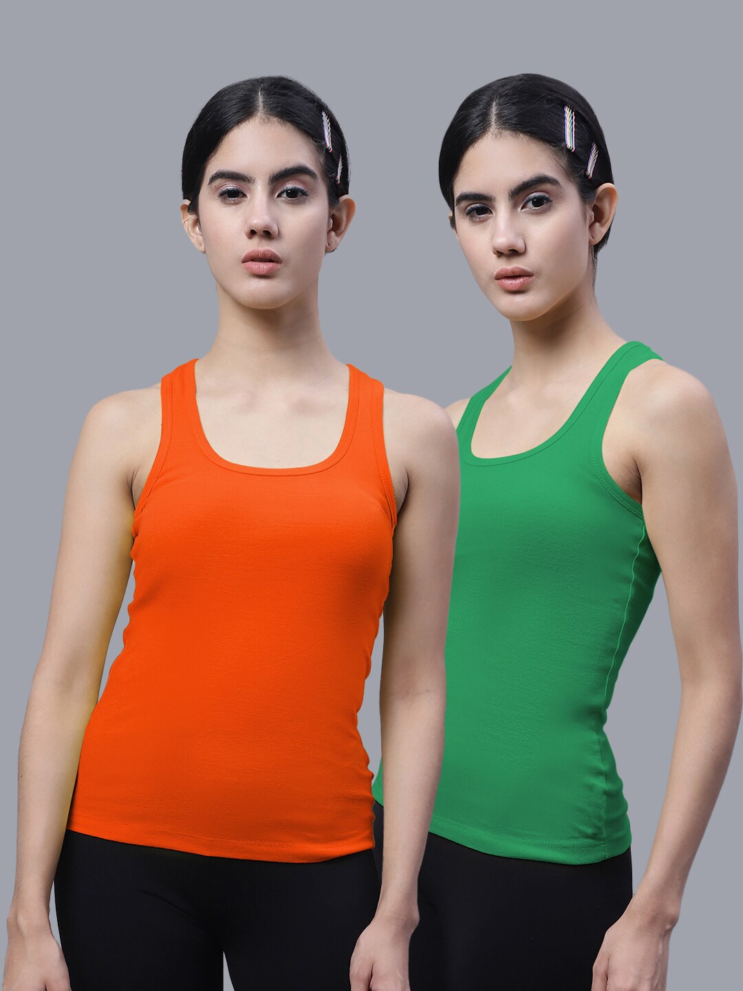 

FBAR Pack Of 2 Scoop Neck Bio Wash Cotton Tank Top, Orange