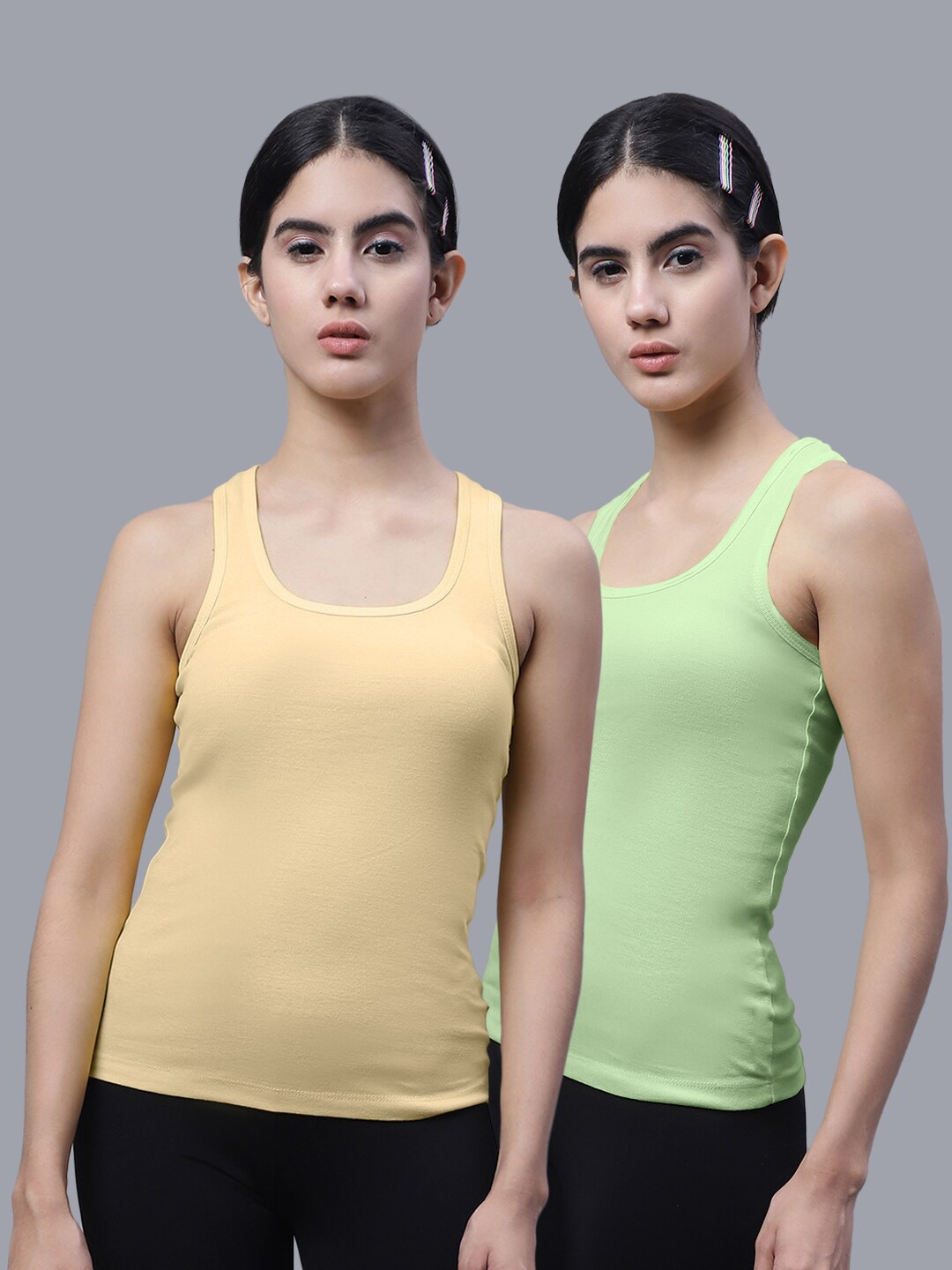 

FBAR Pack Of 2 Scoop Neck Bio Wash Cotton Tank Top, Beige