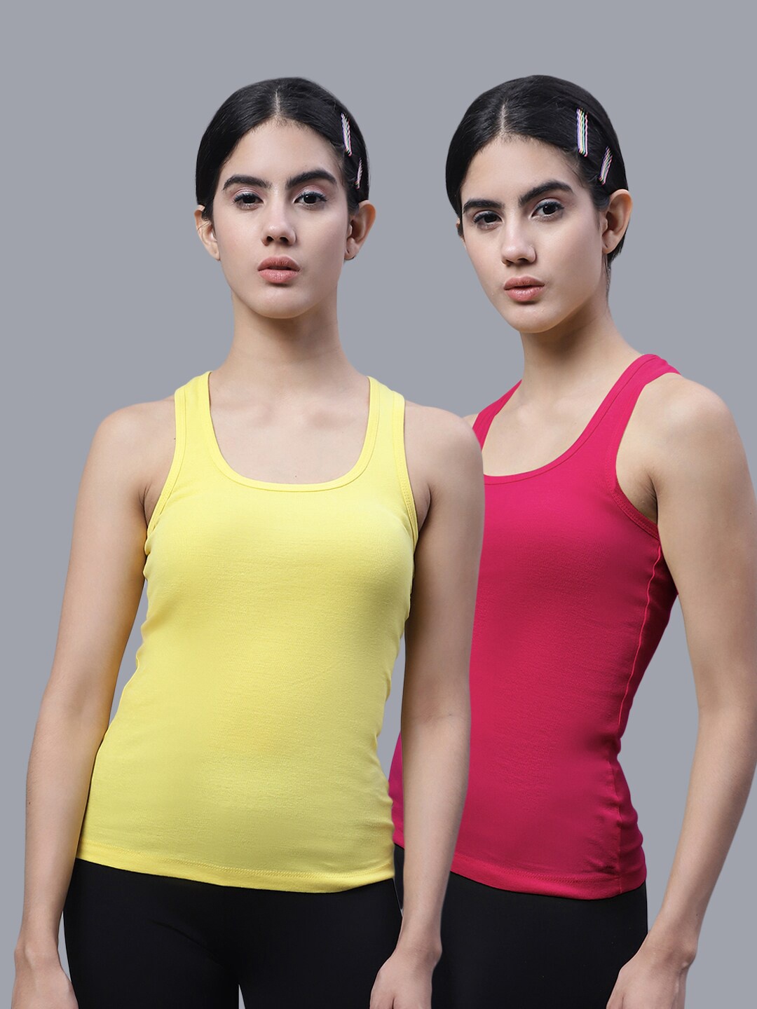 

FBAR Pack Of 2 Racerback Bio Wash Pure Cotton Regular Tank Top, Yellow
