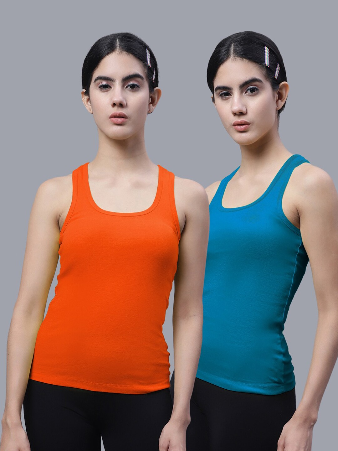 

FBAR Pack of 2 Scoop Neck Bio Wash Skin Friendly Cotton Sports Tank Top, Orange
