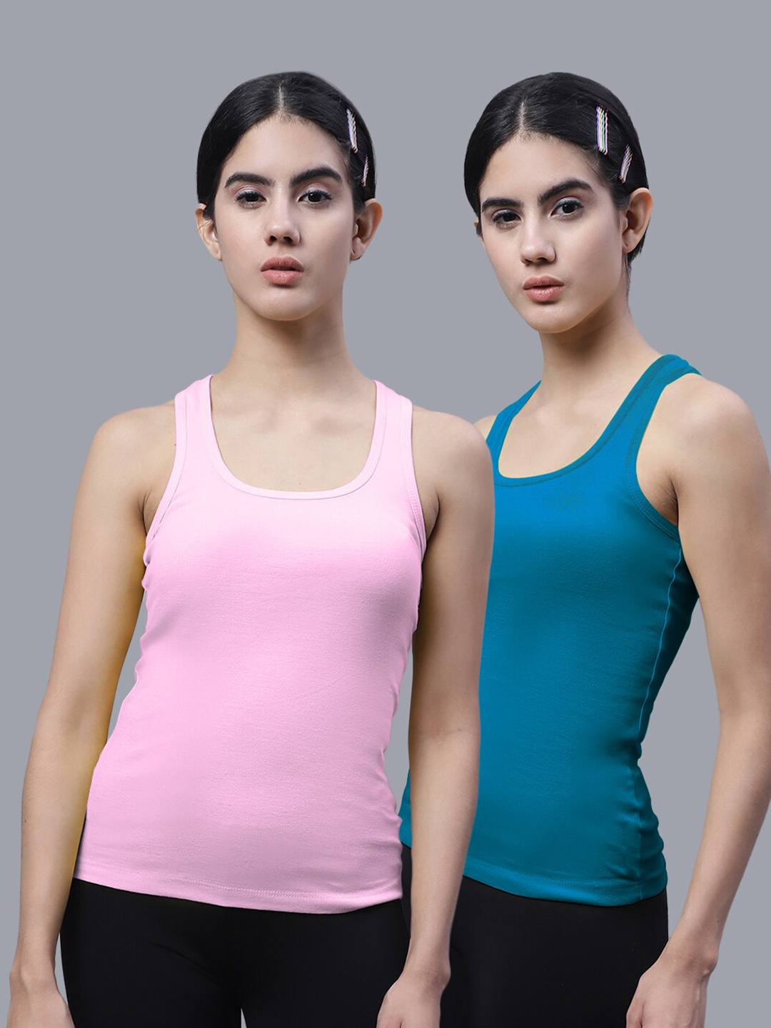 

FBAR Pack Of 2 Scoop Neck Bio Wash Cotton Tank Top, Pink