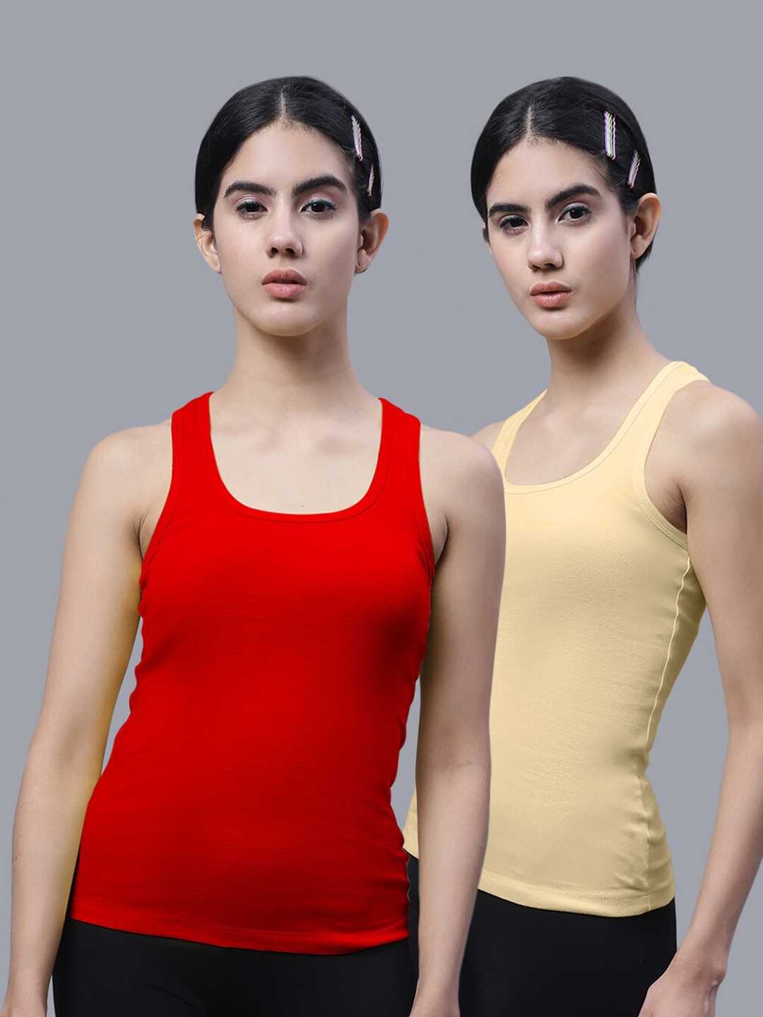 

FBAR Pack Of 2 Racerback Bio Wash Pure Cotton Regular Tank Top, Red