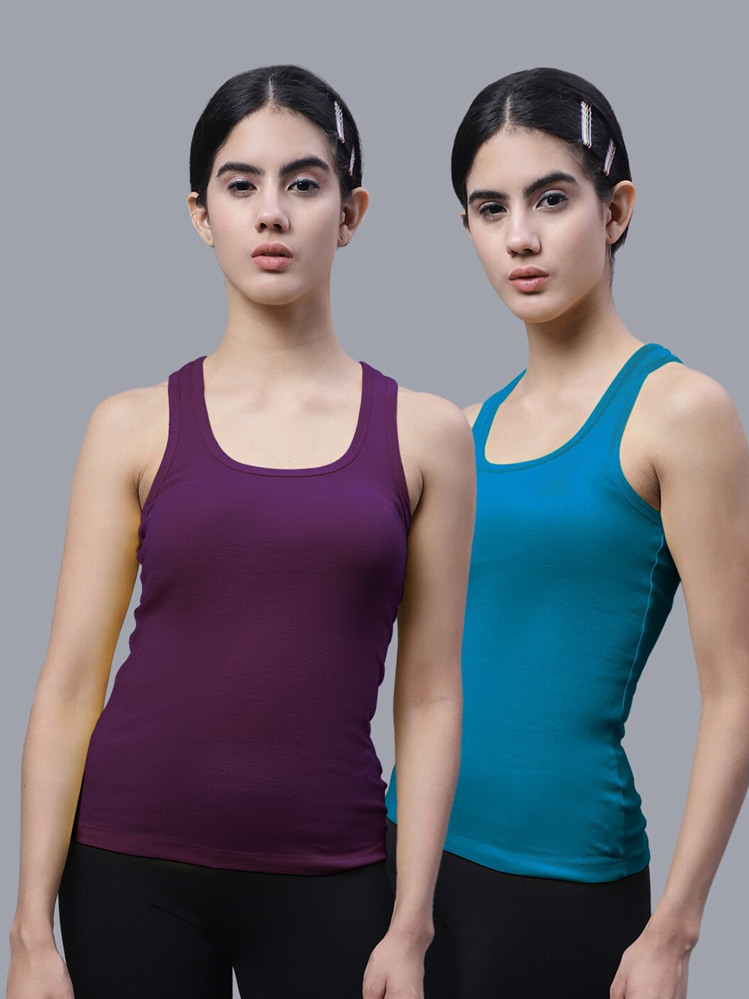 

FBAR Pack Of 2 Racerback Bio Wash Pure Cotton Regular Tank Top, Purple