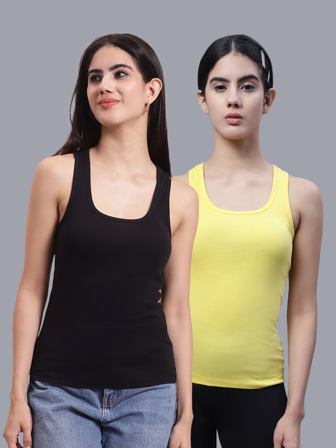 

FBAR Pack Of 2 Scoop Neck Cotton Tank Top, Black