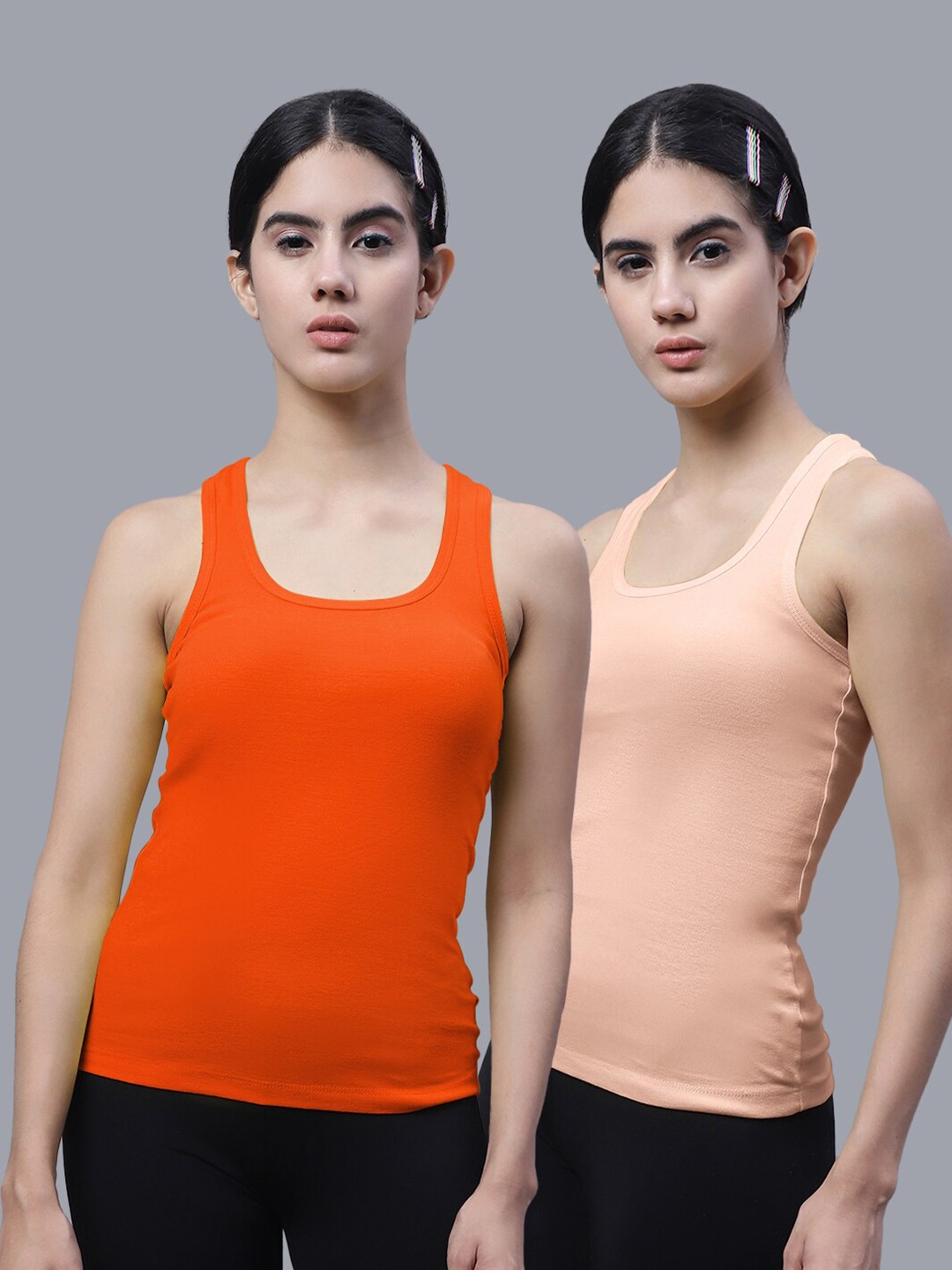 

FBAR Pack of 2 Scoop Neck Bio Wash Skin Friendly Cotton Sports Tank Top, Orange