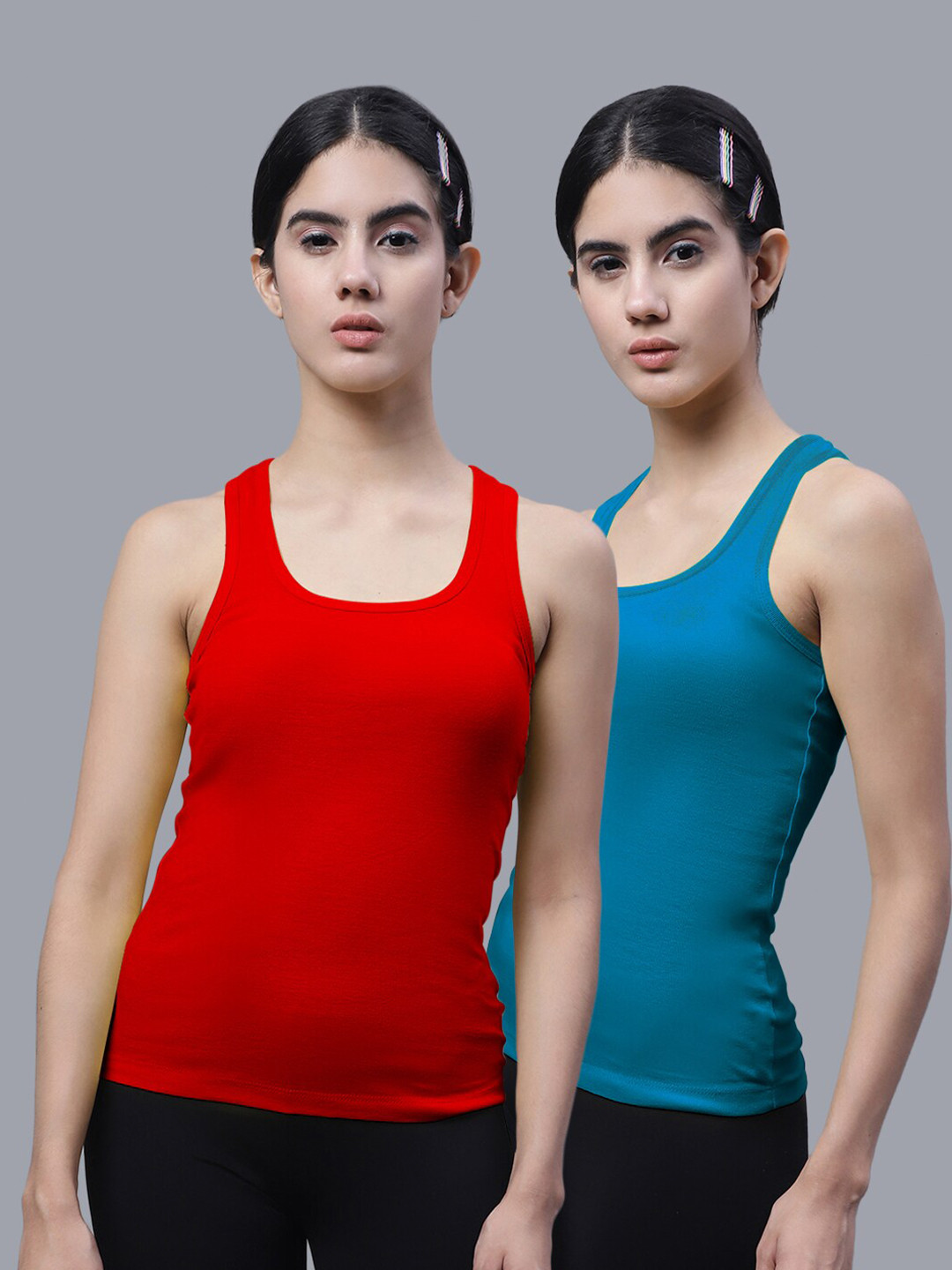 

FBAR Pack Of 2 Scoop Neck Bio Wash Cotton Tank Top, Red