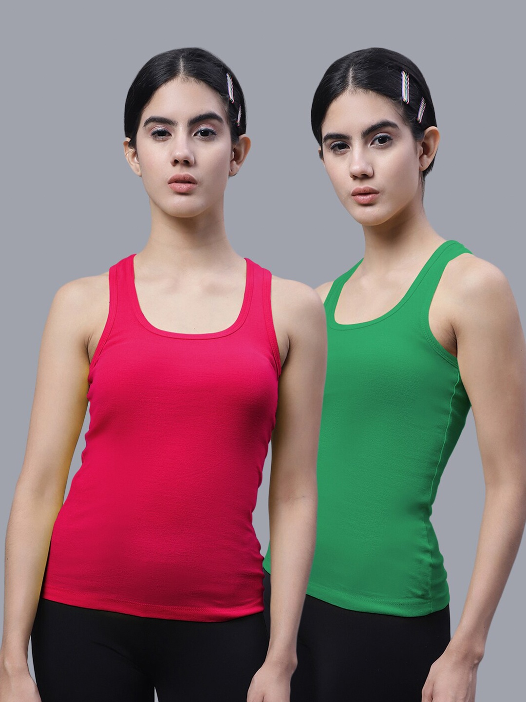 

FBAR Pack of 2 Scoop Neck Bio Wash Skin Friendly Cotton Sports Tank Top, Pink