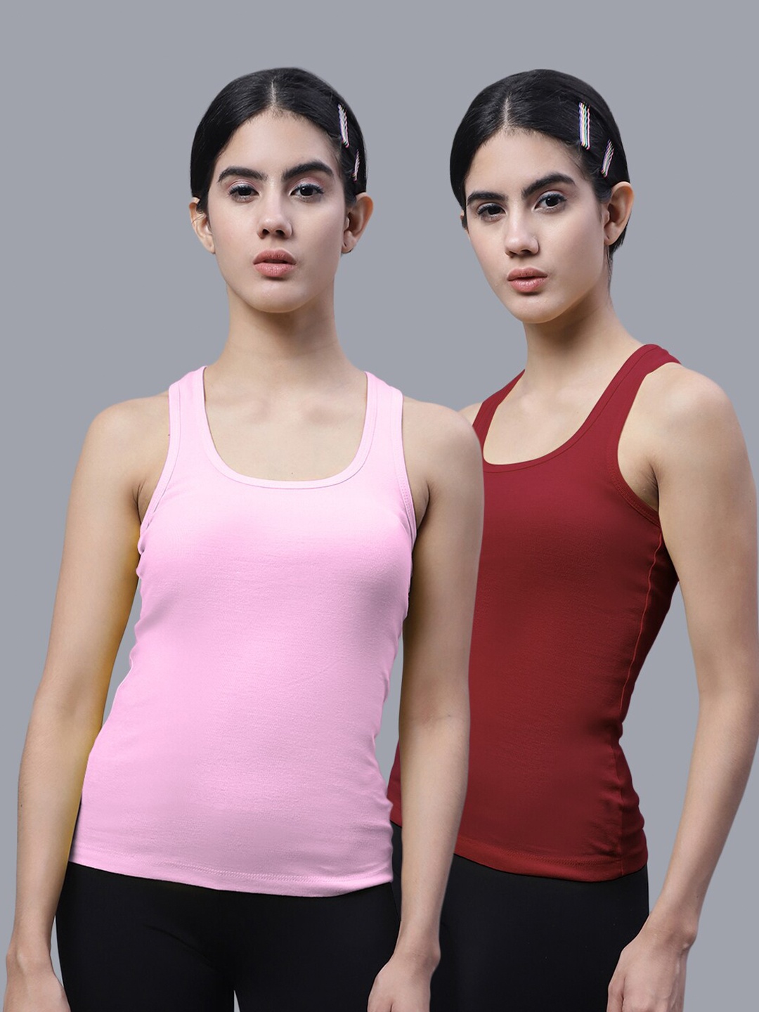 

FBAR Pack Of 2 Scoop Neck Bio Wash Cotton Tank Top, Pink