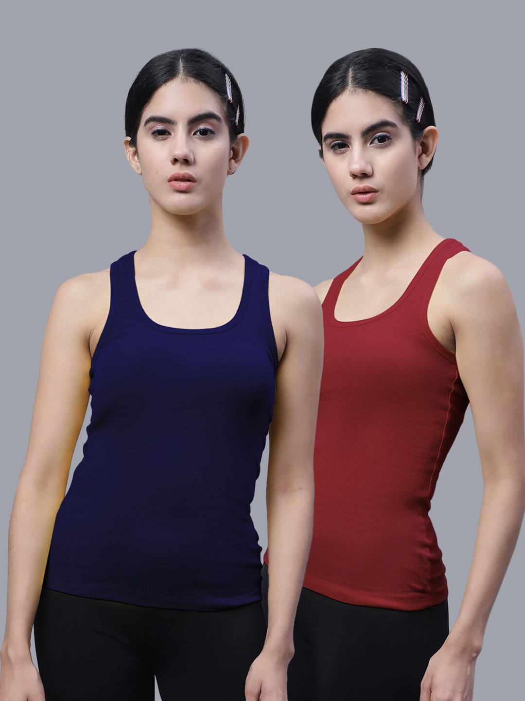 

FBAR Pack Of 2 Racerback Bio Wash Pure Cotton Regular Tank Top, Navy blue