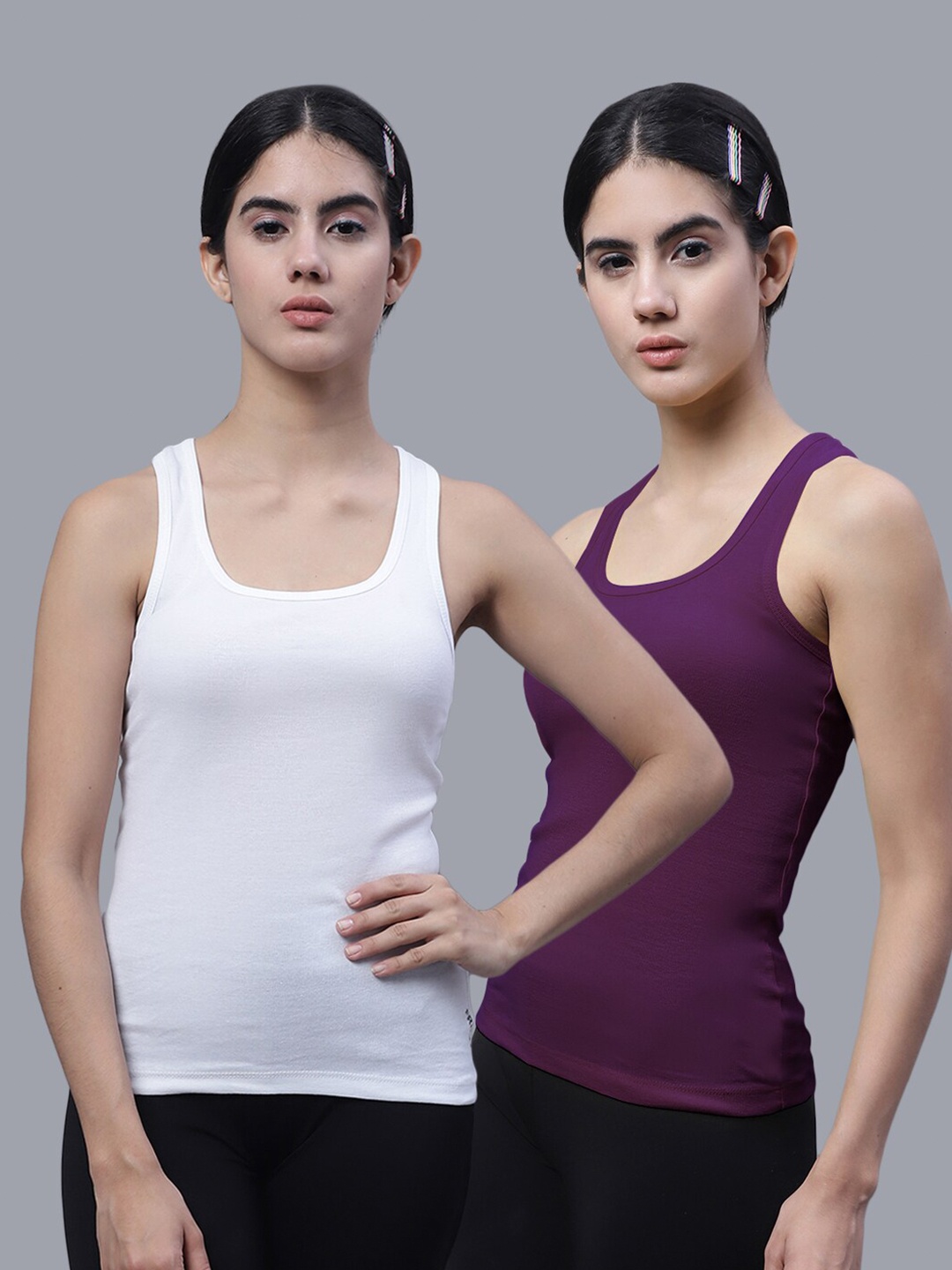 

FBAR Pack Of 2 Scoop Neck Bio-Wash Pure Cotton Tank Top, White