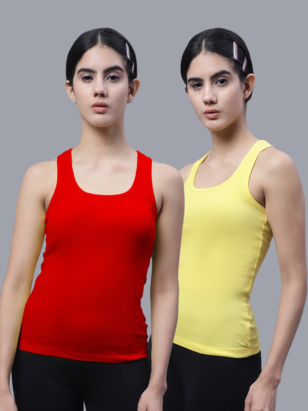 

FBAR Pack Of 2 Racerback Bio Wash Pure Cotton Regular Tank Top, Red