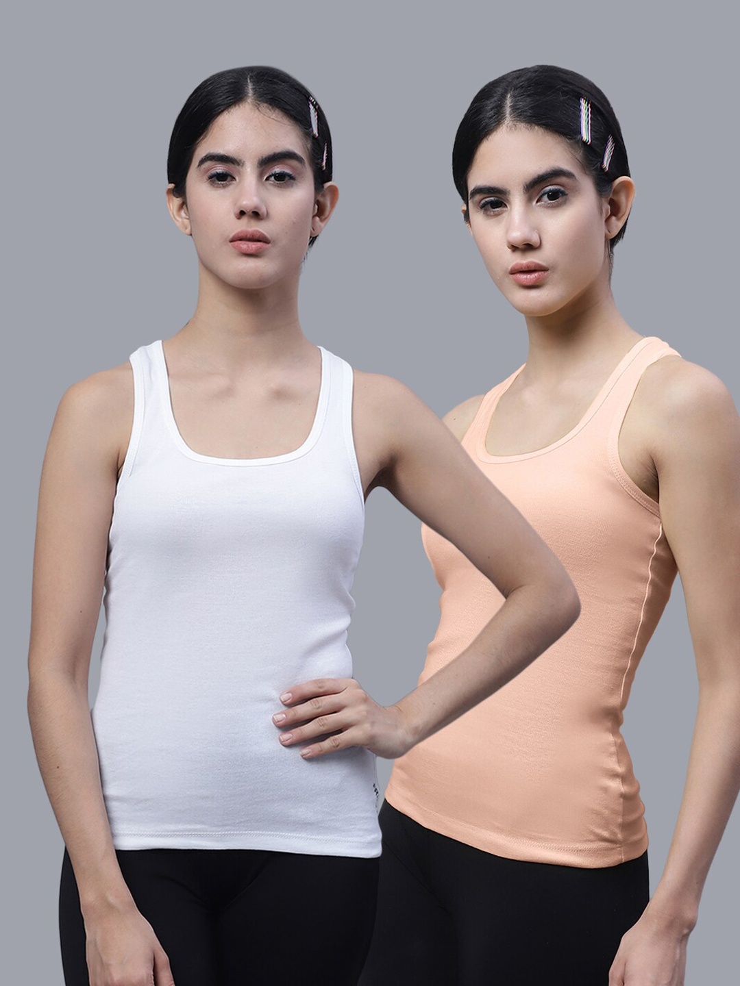 

FBAR Pack Of 2 Scoop Neck Bio-Wash Pure Cotton Tank Top, White