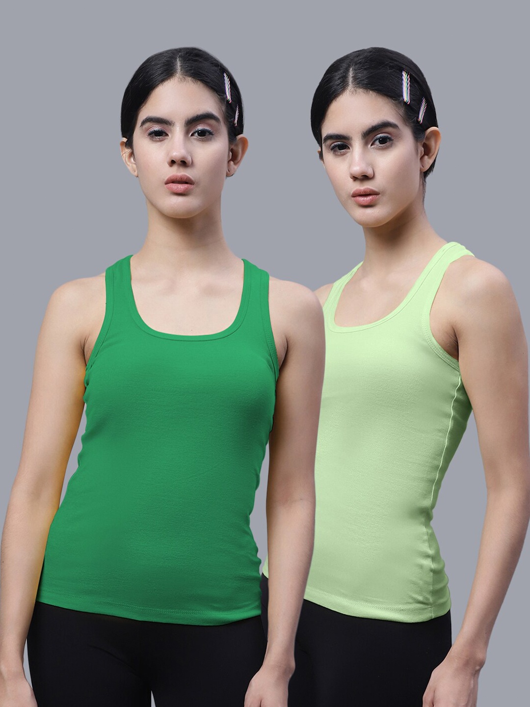 

FBAR Pack Of 2 Scoop Neck Bio-Wash Pure Cotton Tank Top, Green