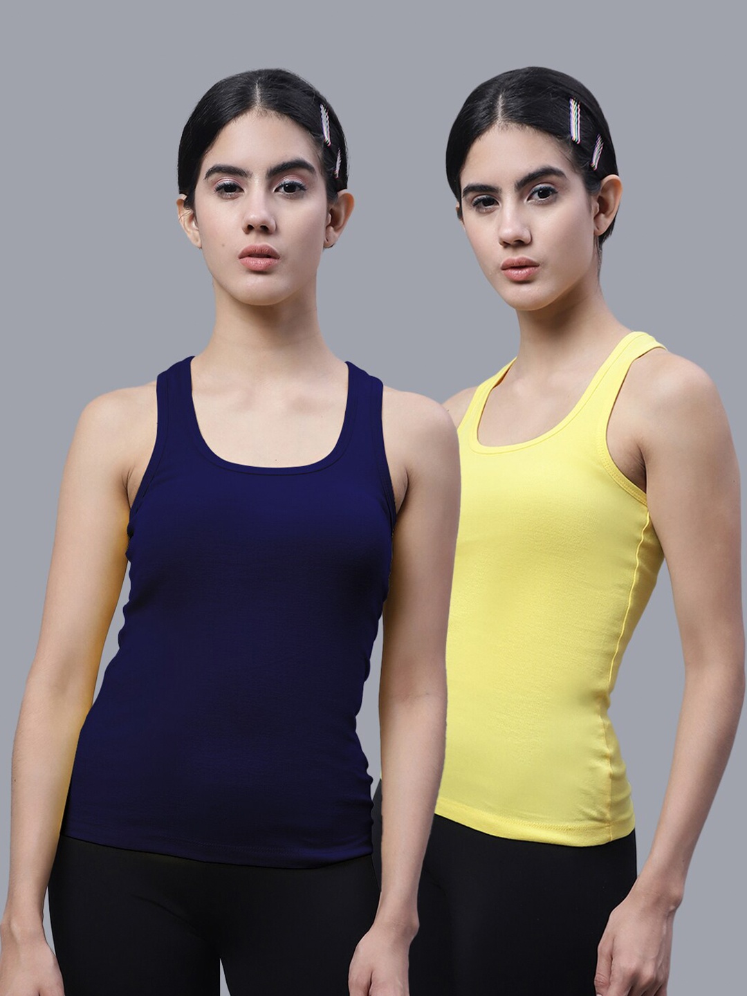 

FBAR Pack Of 2 Scoop Neck Bio Wash Cotton Tank Top, Blue