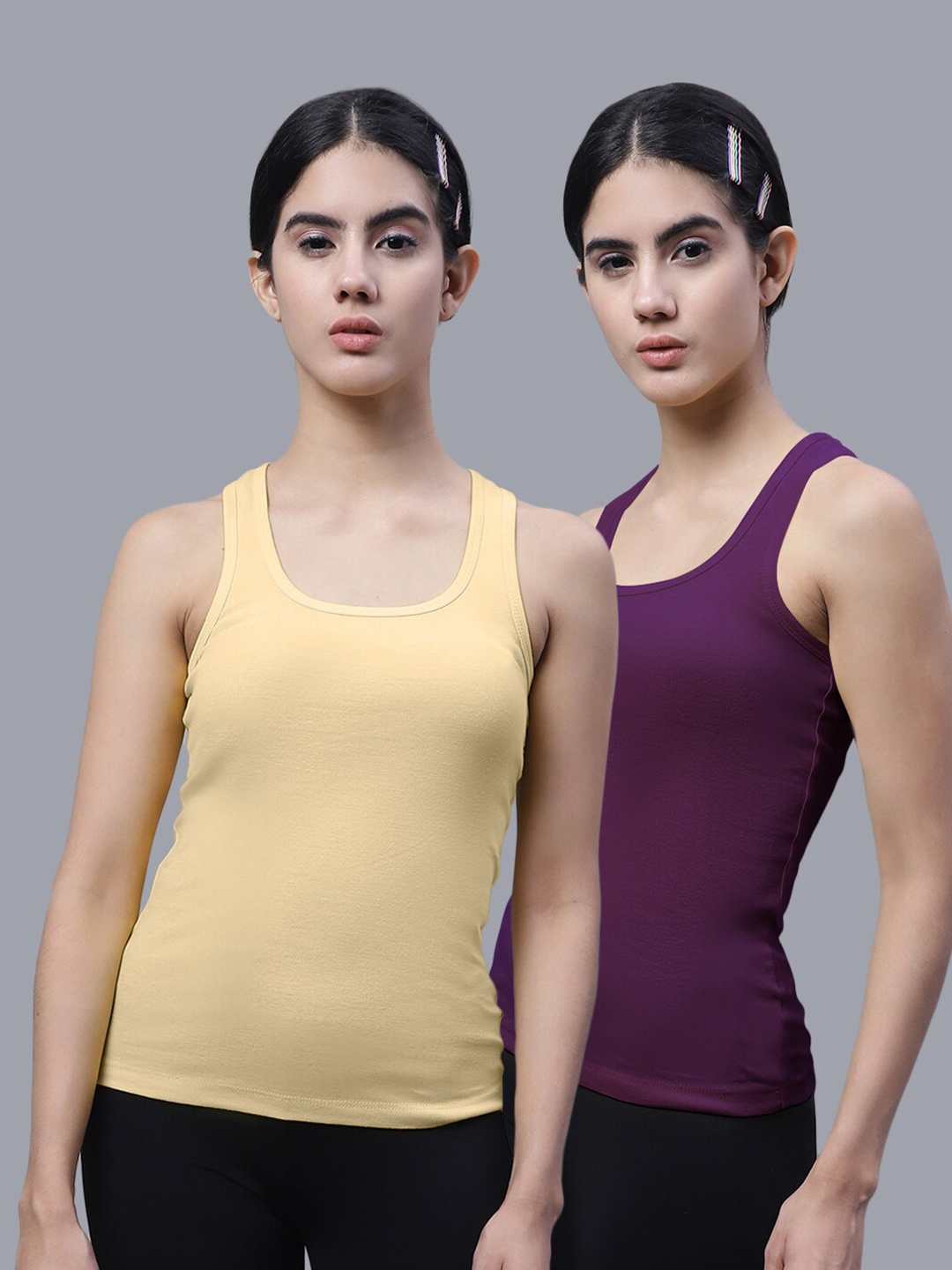 

FBAR Pack of 2 Scoop Neck Bio Wash Skin Friendly Cotton Sports Tank Top, Beige