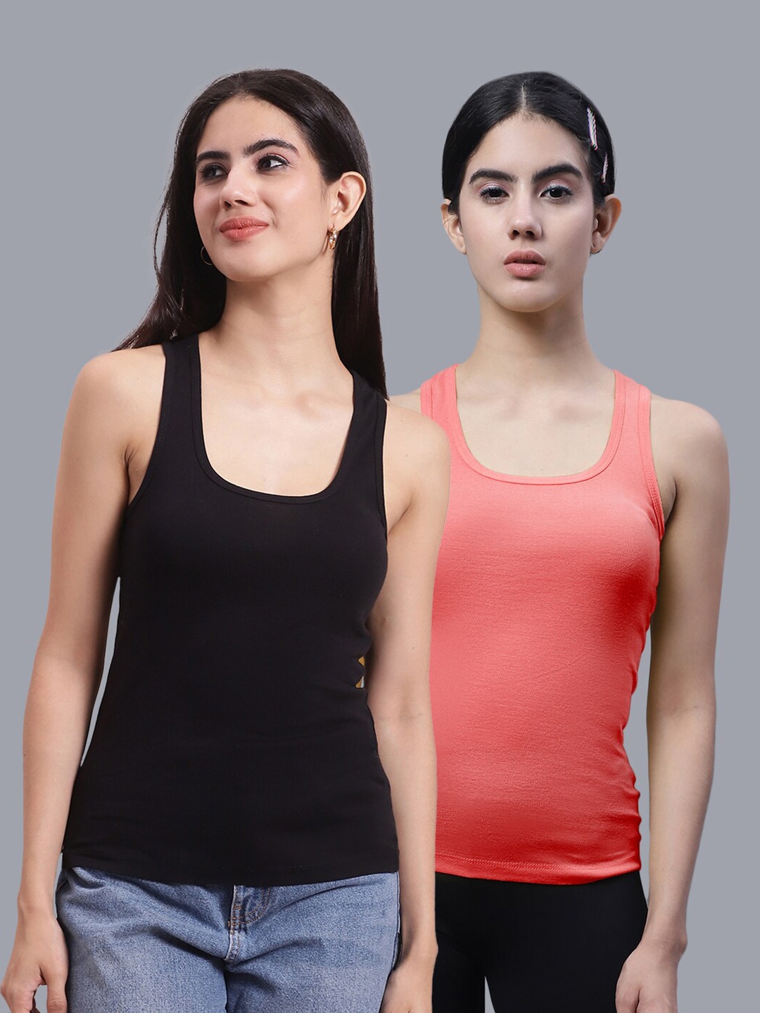 

FBAR Pack Of 2 Scoop Neck Bio-Wash Pure Cotton Tank Top, Black