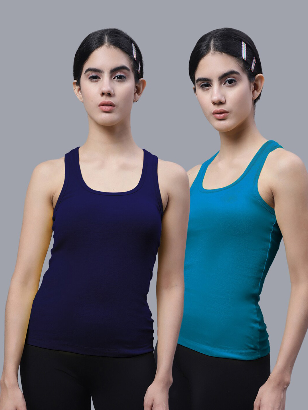 

FBAR Pack Of 2 Scoop Neck Bio Wash Cotton Tank Top, Navy blue