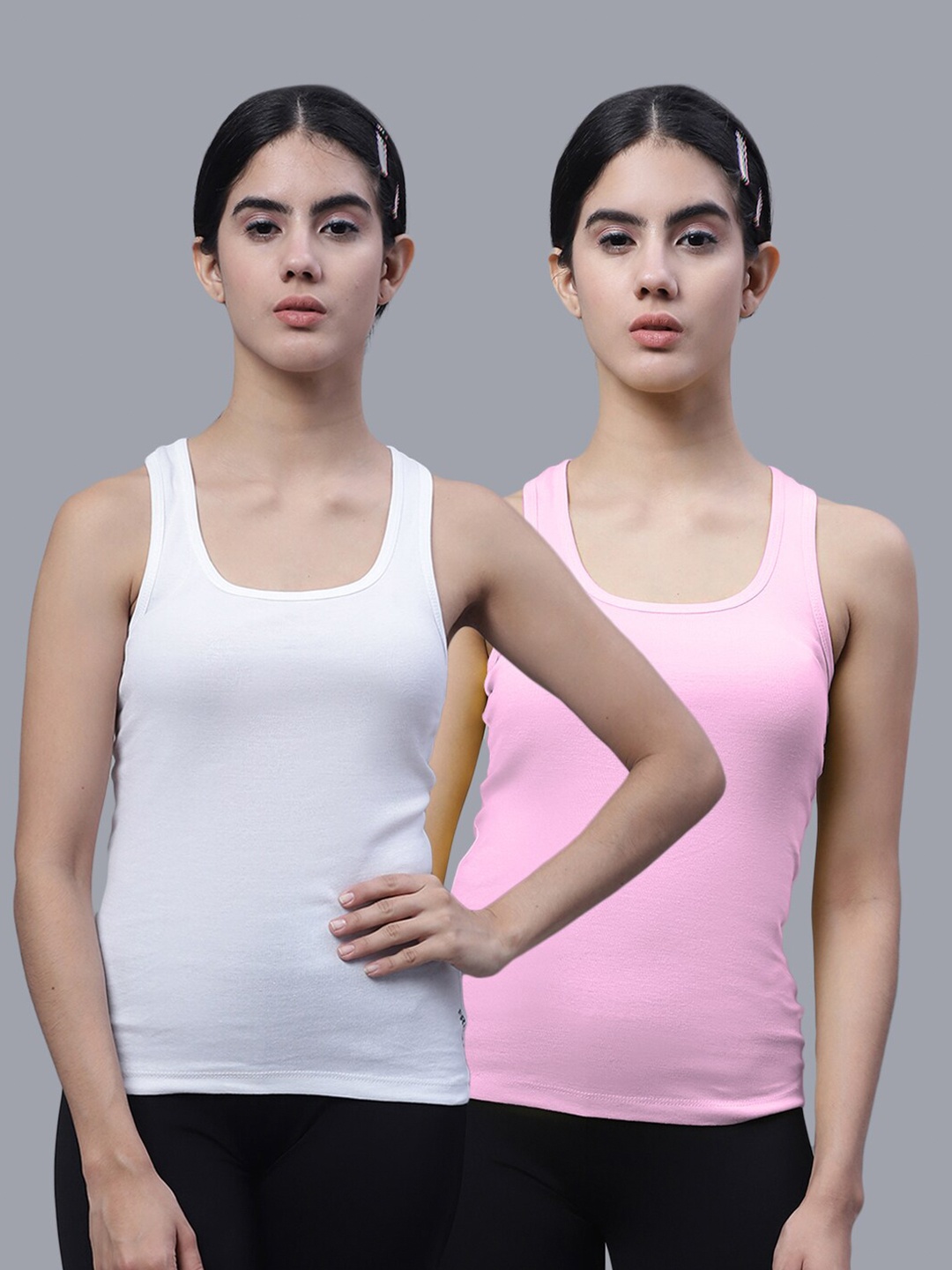 

FBAR Pack of 2 Scoop Neck Bio Wash Skin Friendly Cotton Sports Tank Top, White