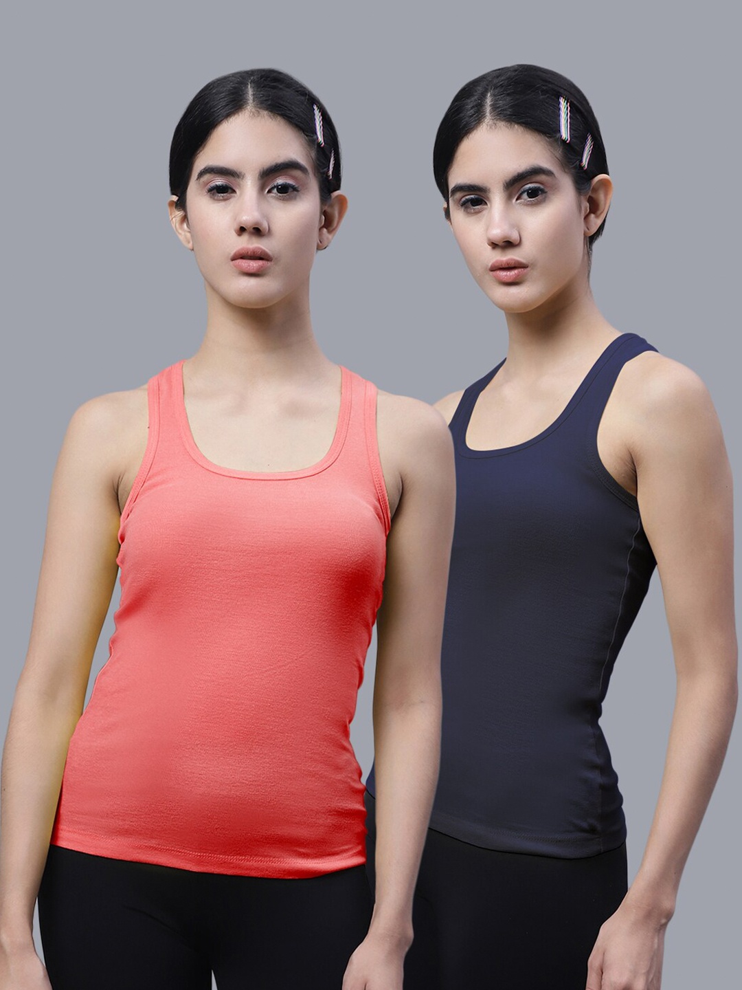 

FBAR Pack Of 2 Scoop Neck Bio-Wash Pure Cotton Tank Top, Coral