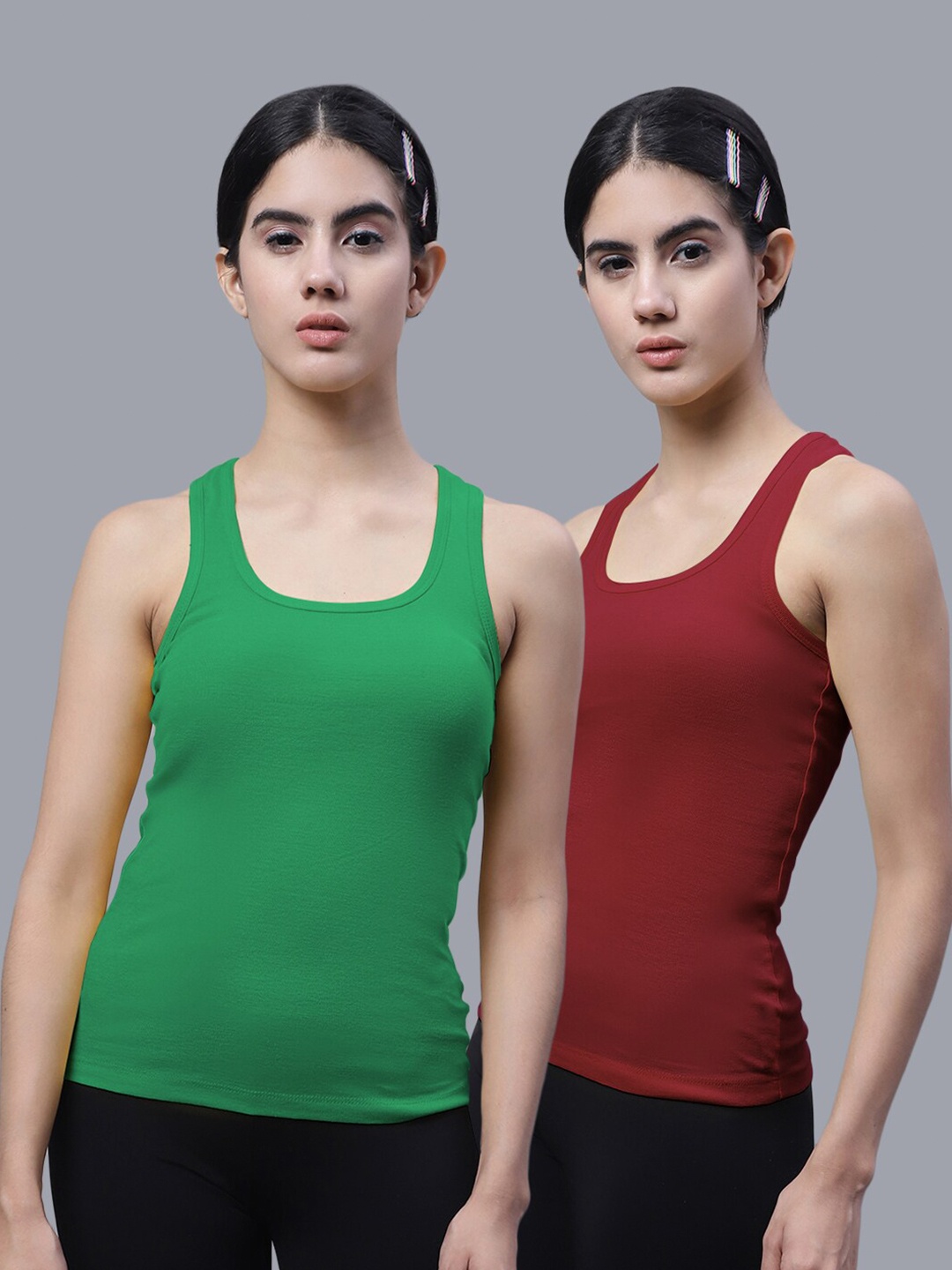 

FBAR Pack Of 2 Scoop Neck Bio Wash Cotton Tank Top, Green