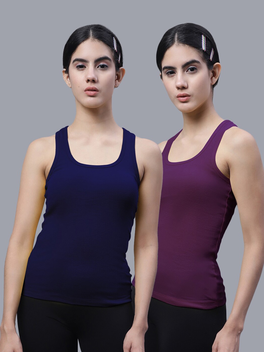 

FBAR Pack of 2 Scoop Neck Bio Wash Skin Friendly Cotton Sports Tank Top, Blue