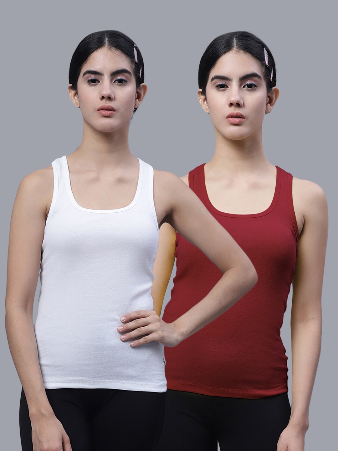 

FBAR Pack Of 2 Scoop Neck Cotton Tank Top, White