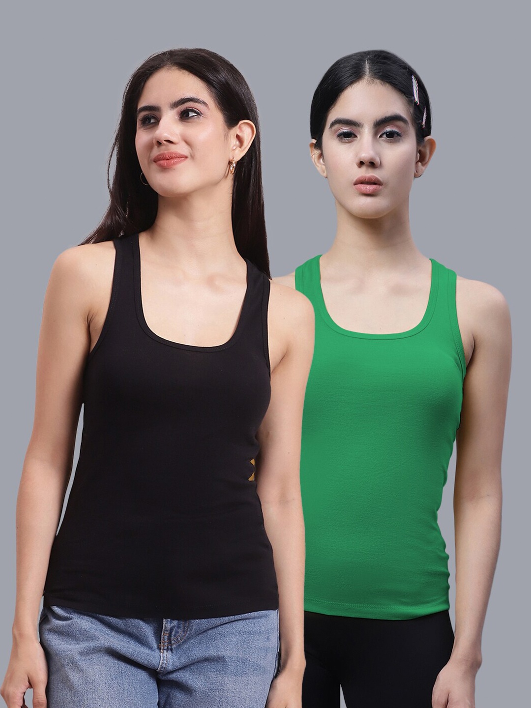 

FBAR Pack Of 2 Scoop Neck Cotton Tank Top, Black