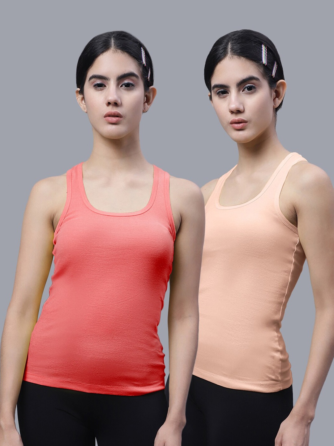 

FBAR Pack Of 2 Scoop Neck Bio Wash Cotton Tank Top, Peach