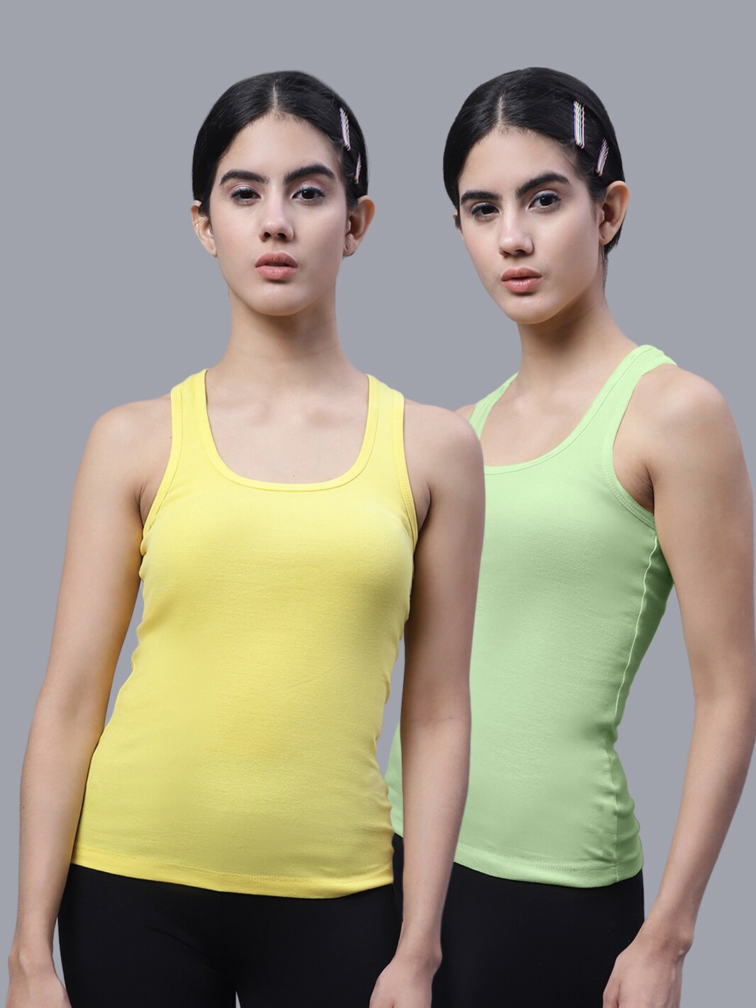 

FBAR Pack of 2 Scoop Neck Bio Wash Skin Friendly Cotton Sports Tank Top, Yellow