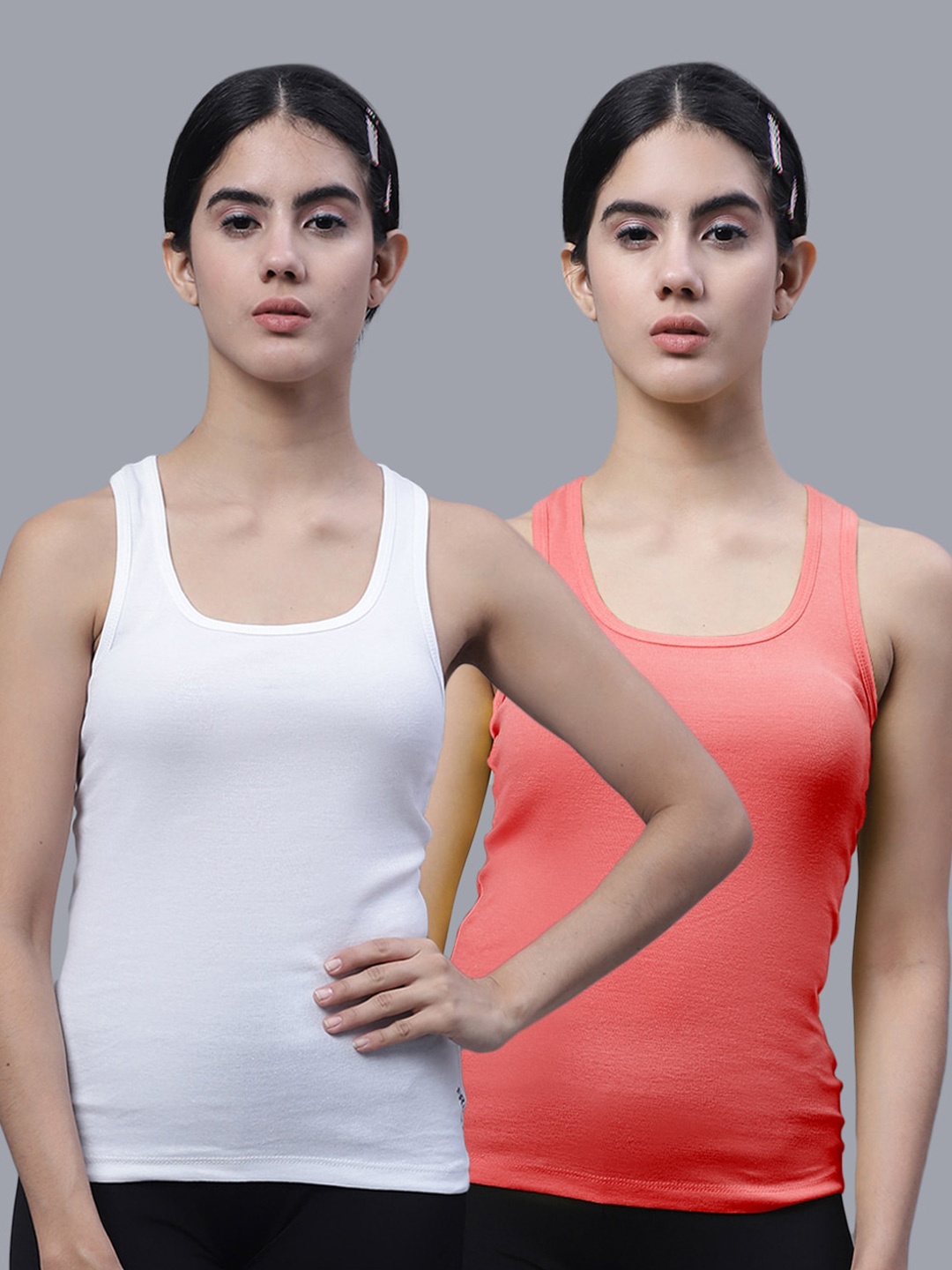 

FBAR Pack Of 2 Scoop Neck Bio-Wash Pure Cotton Tank Top, White