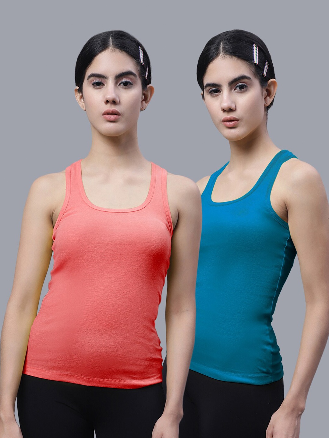 

FBAR Pack Of 2 Scoop Neck Bio Wash Cotton Tank Top, Coral