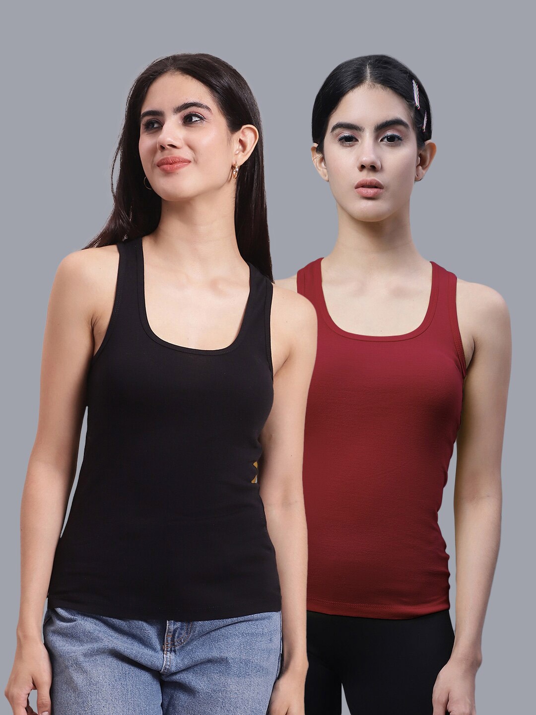 

FBAR Pack Of 2 Scoop Neck Bio Wash Cotton Tank Top, Black