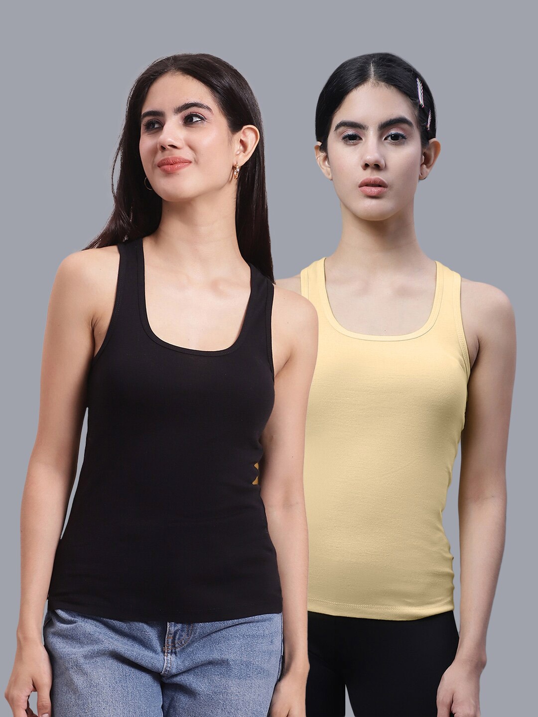 

FBAR Pack Of 2 Scoop Neck Bio Wash Cotton Tank Top, Black