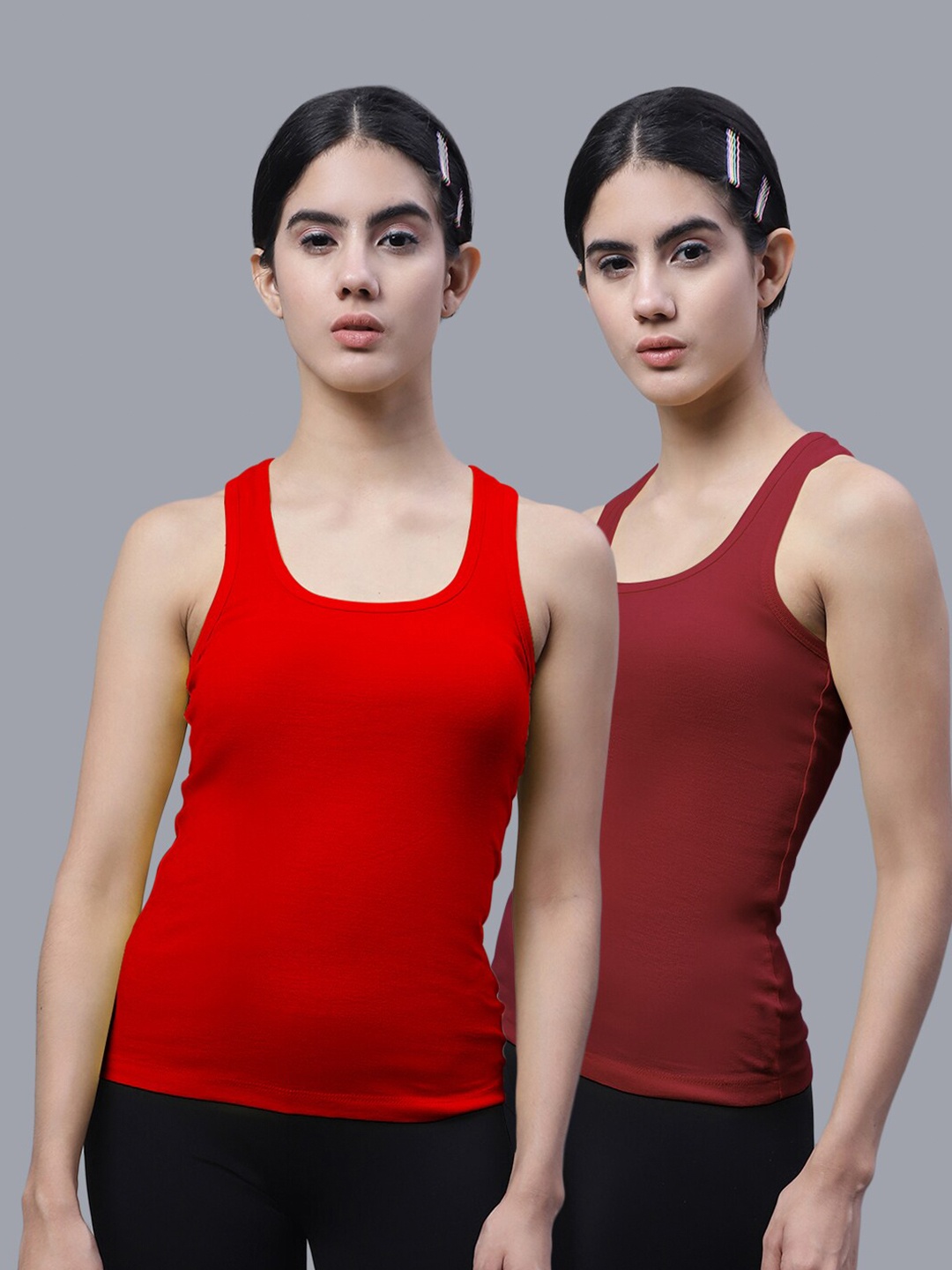 

FBAR Pack of 2 Scoop Neck Bio Wash Skin Friendly Cotton Sports Tank Top, Red