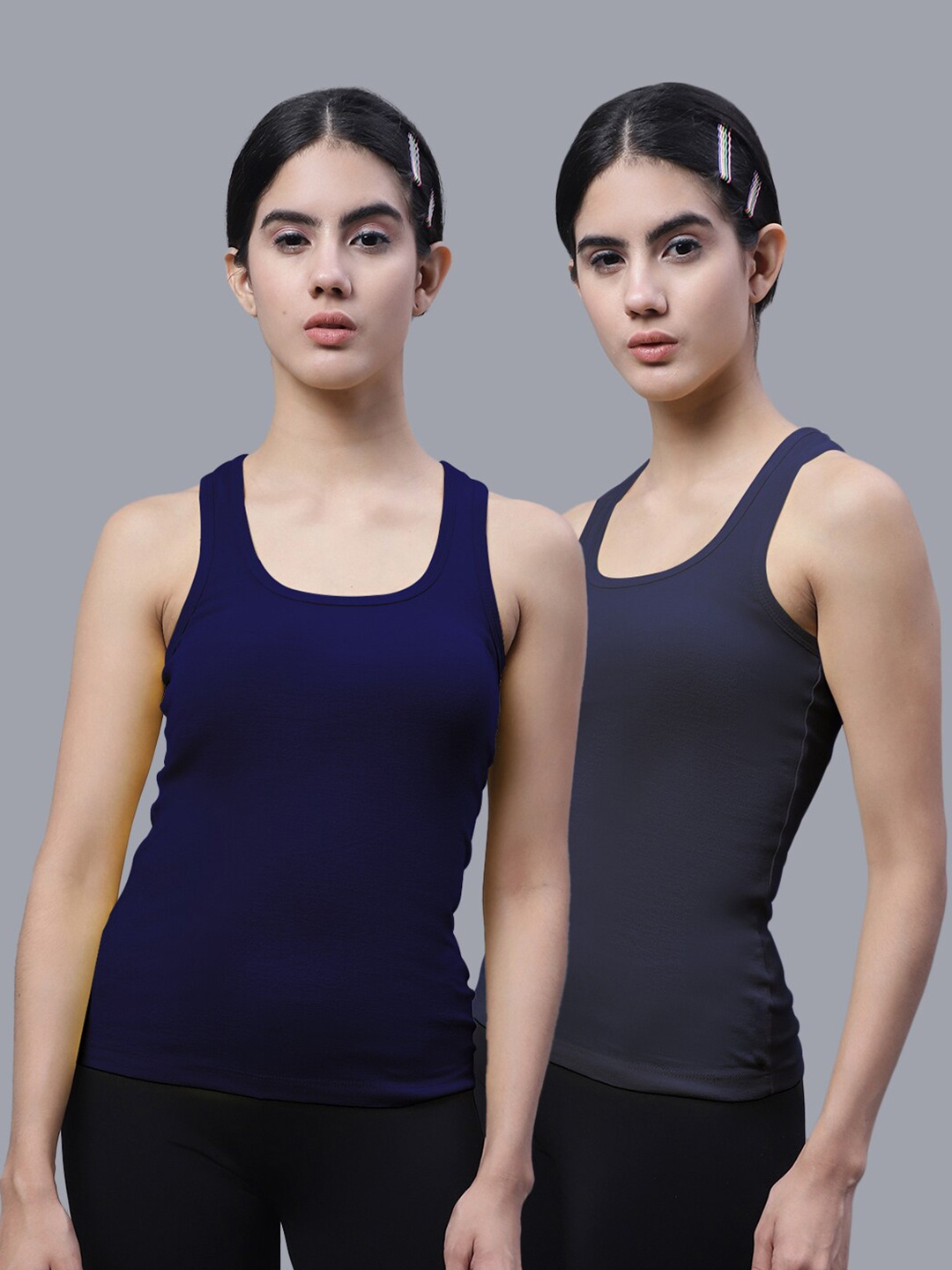 

FBAR Pack of 2 Scoop Neck Bio Wash Skin Friendly Cotton Sports Tank Top, Navy blue