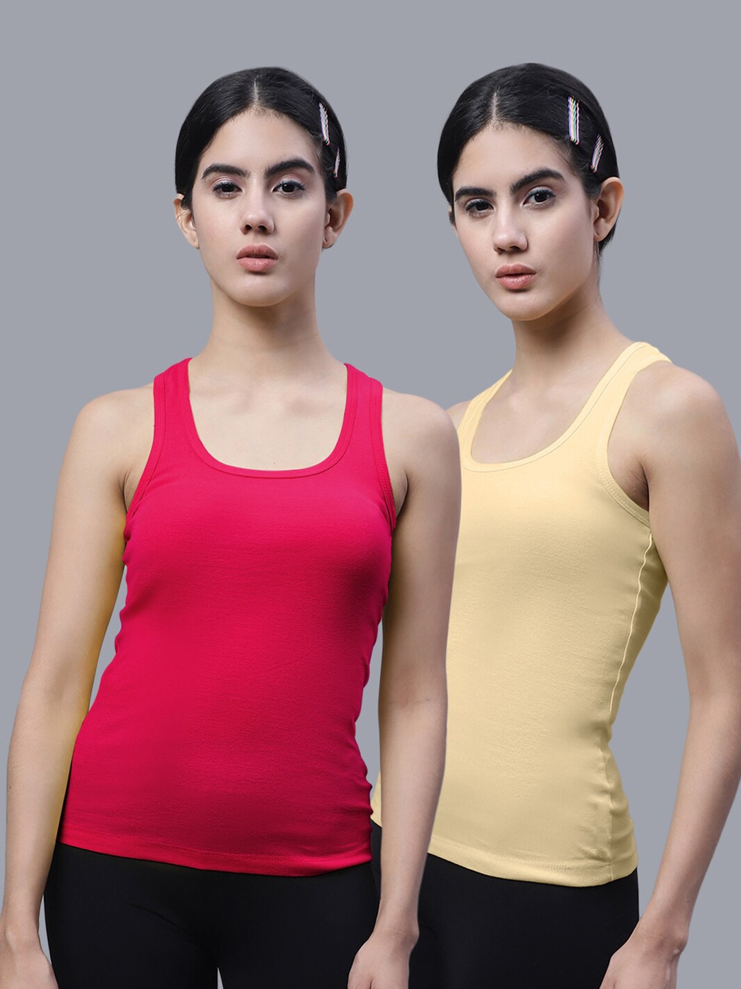 

FBAR Pack Of 2 Scoop Neck Bio Wash Cotton Tank Top, Pink