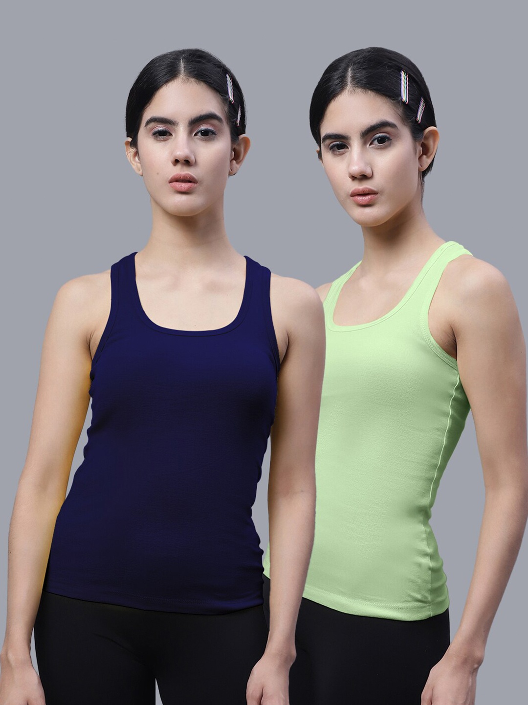 

FBAR Pack Of 2 Cotton Racerback Tank Tops, Navy blue