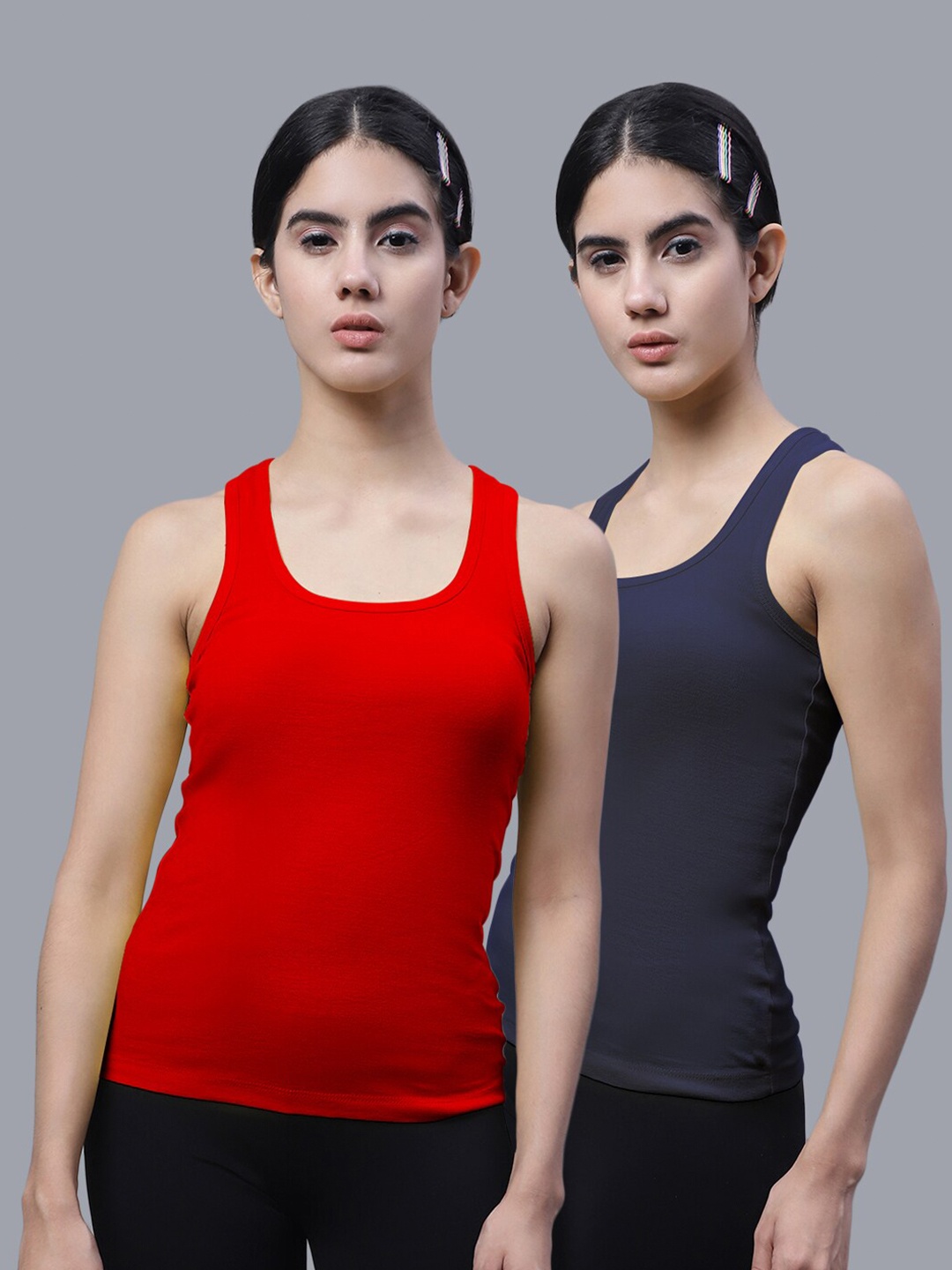 

FBAR Pack Of 2 Racerback Bio Wash Pure Cotton Regular Tank Top, Red