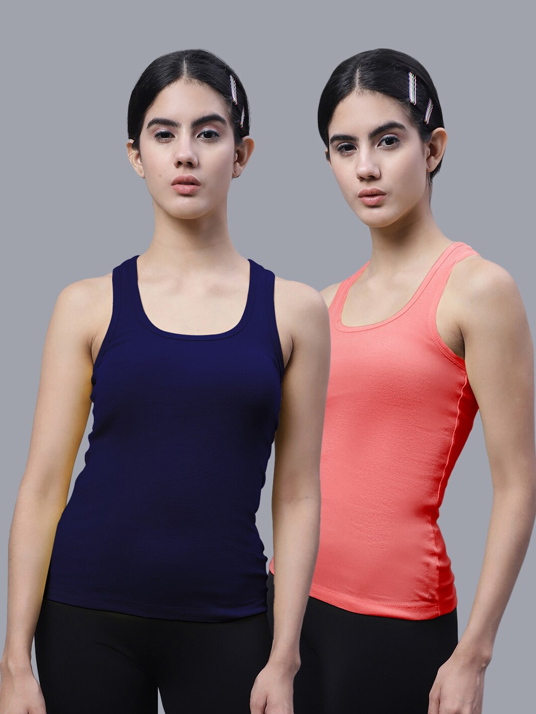 

FBAR Pack Of 2 Scoop Neck Bio-Wash Pure Cotton Tank Top, Blue