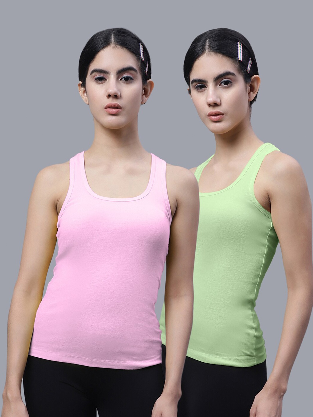

FBAR Pack of 2 Scoop Neck Bio Wash Skin Friendly Cotton Sports Tank Top, Pink