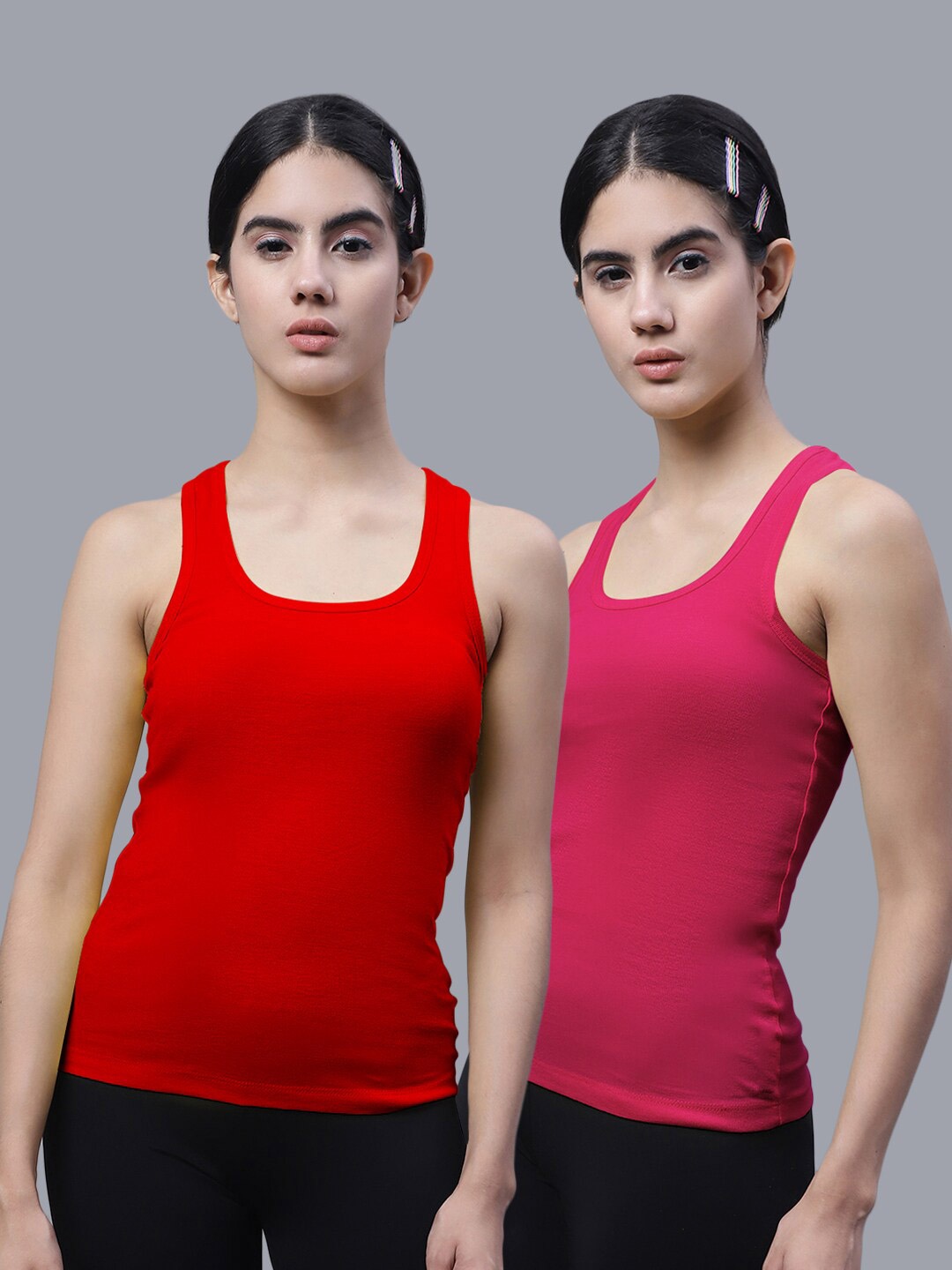 

FBAR Pack Of 2 Racerback Bio Wash Pure Cotton Regular Tank Top, Red