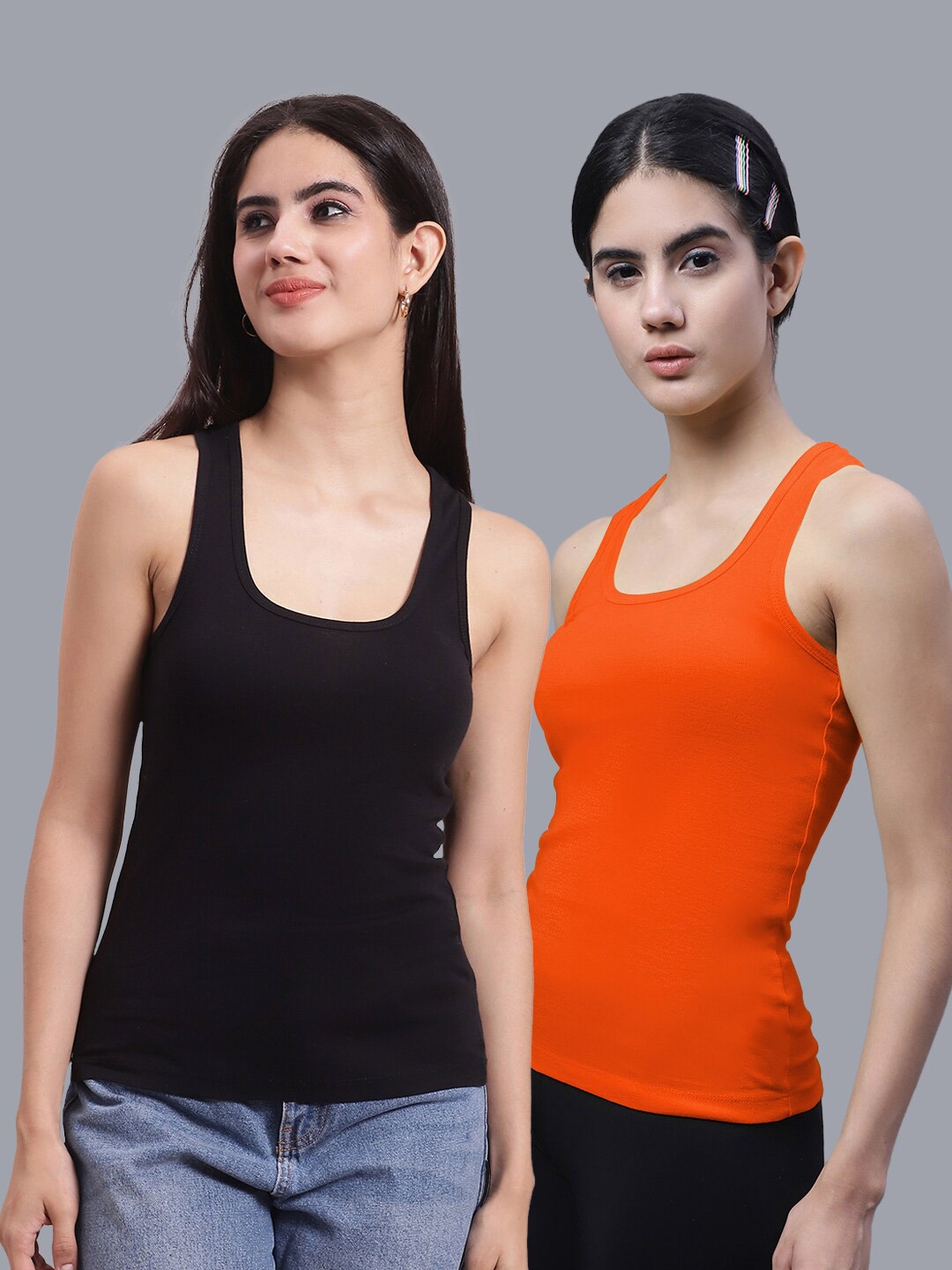 

FBAR Pack Of 2 Scoop Neck Cotton Tank Top, Black