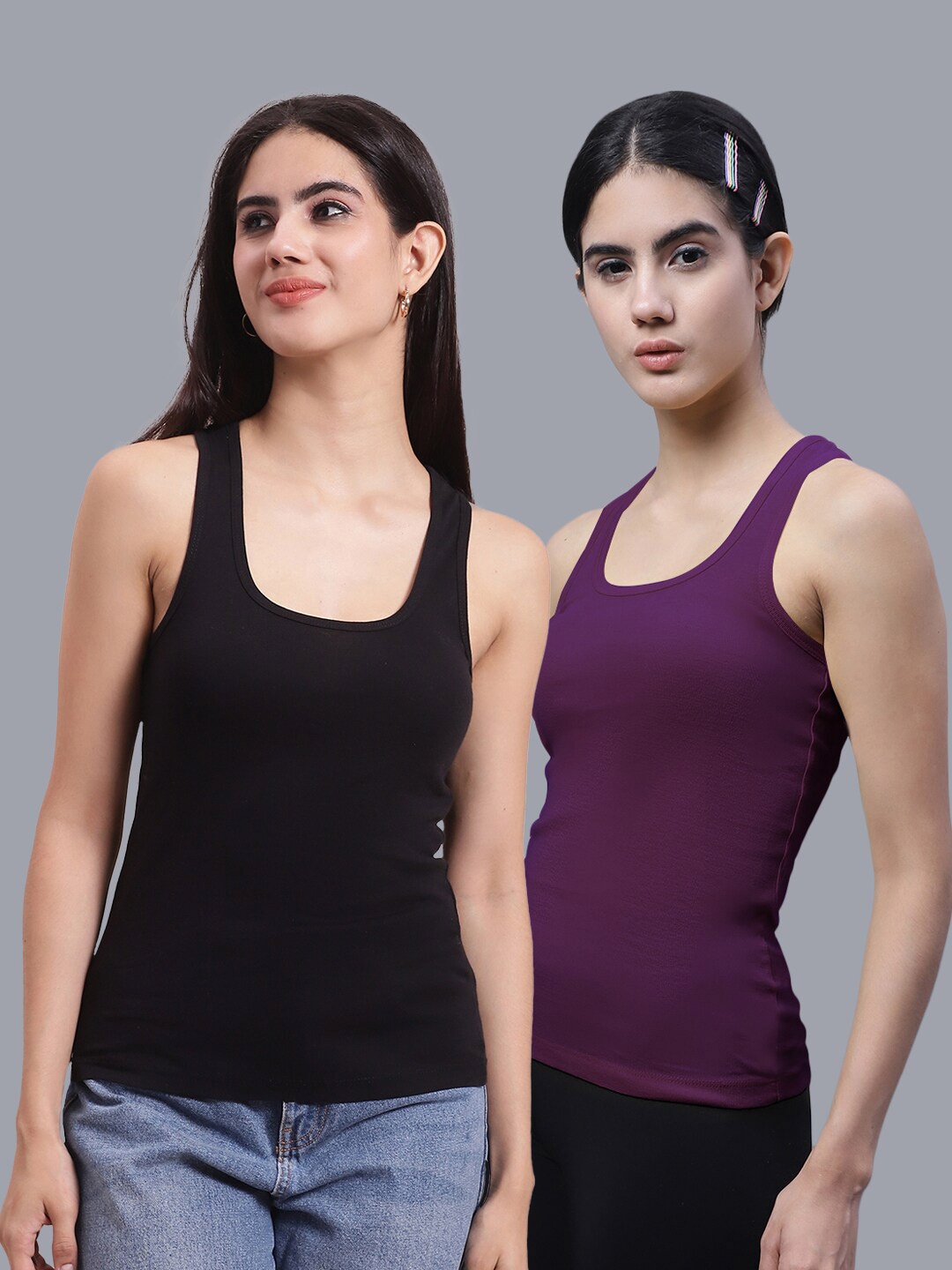 

FBAR Pack Of 2 Scoop Neck Bio-Wash Pure Cotton Tank Top, Black