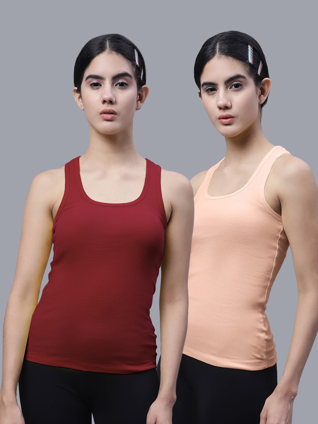 

FBAR Pack of 2 Scoop Neck Bio Wash Cotton Sports Tank Top, Maroon