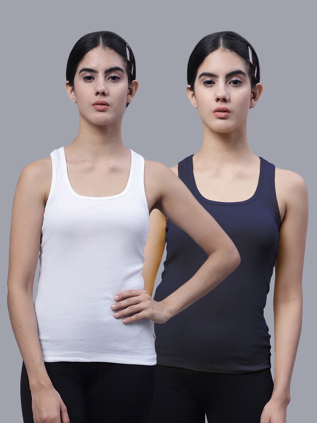

FBAR Pack Of 2 Racerback Bio Wash Pure Cotton Regular Tank Top, White