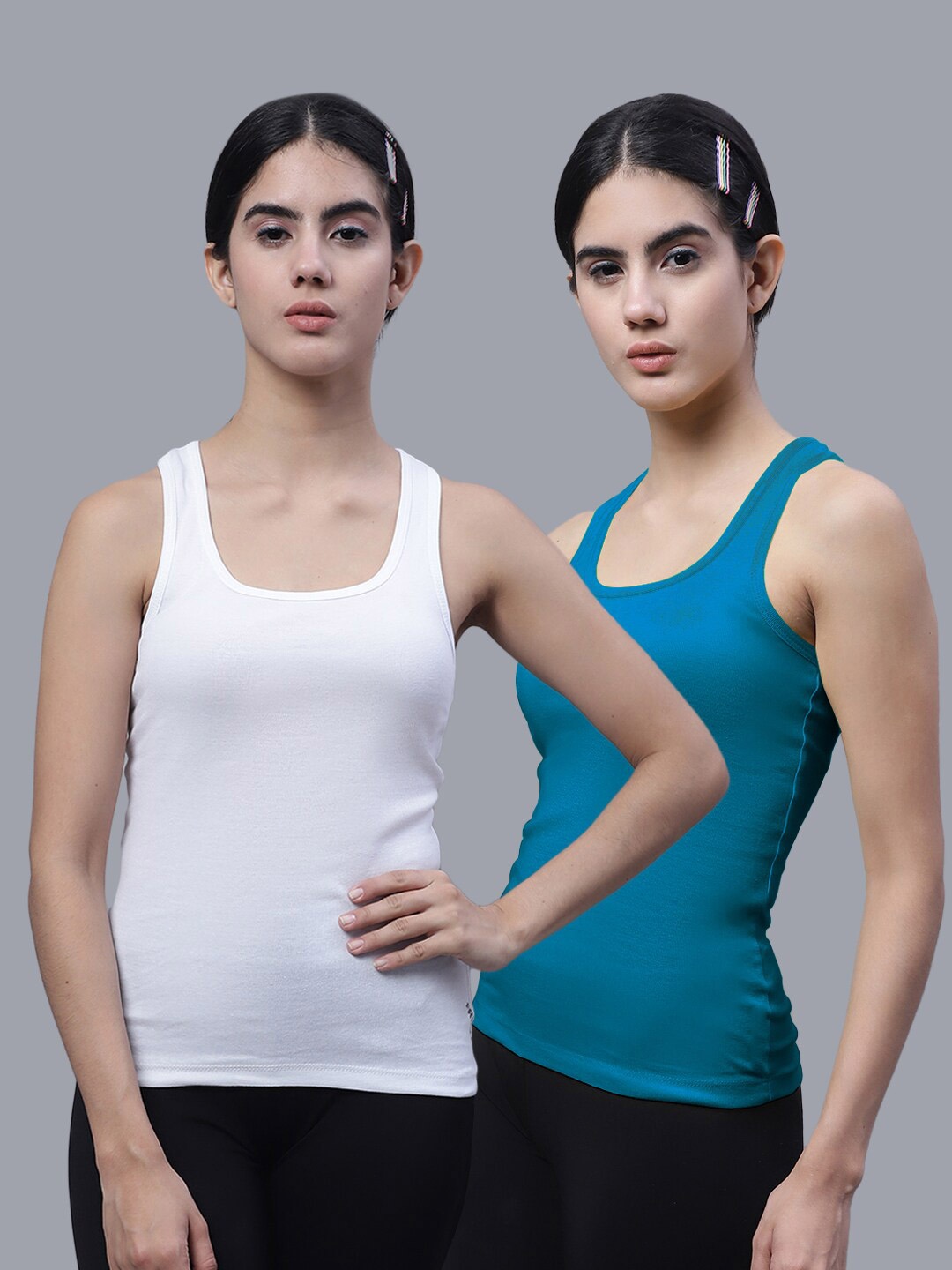 

FBAR Pack of 2 Scoop Neck Bio Wash Skin Friendly Cotton Sports Tank Top, White